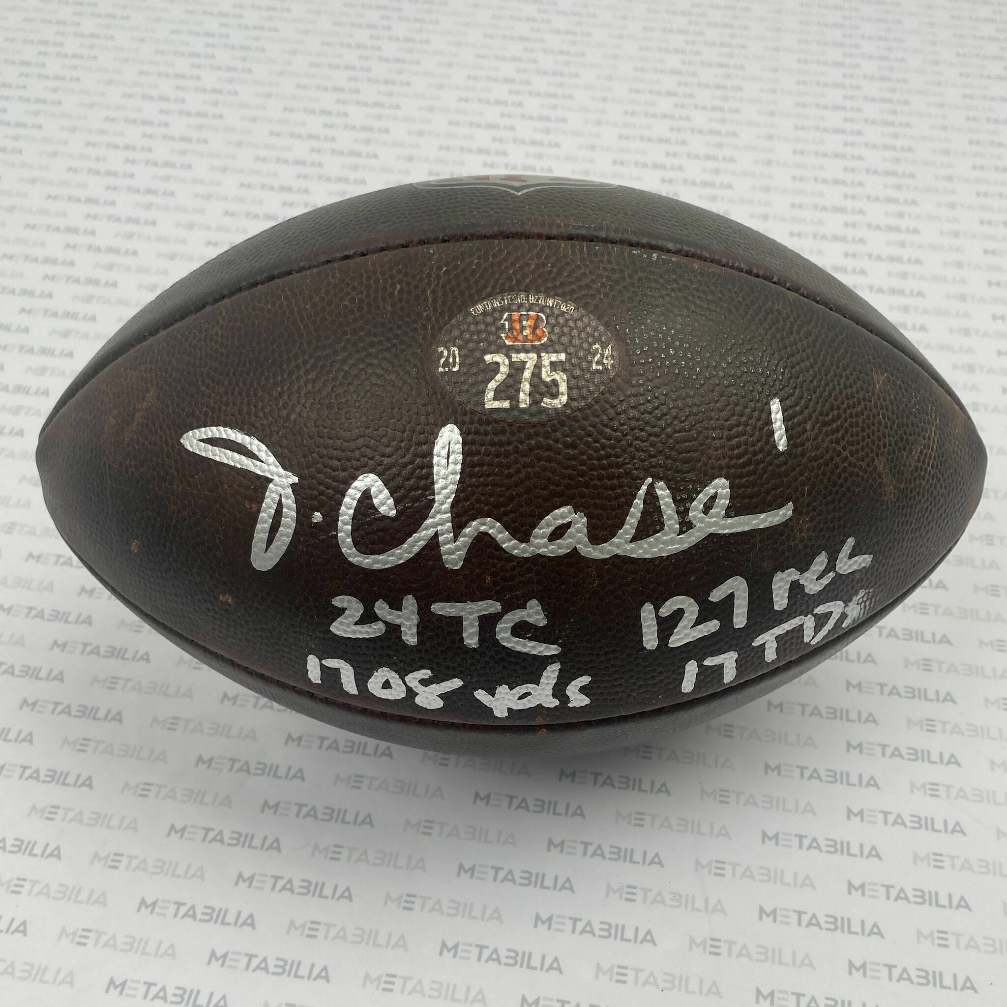 #1 Chase Signed & Inscribed Game-Used Ball #275 vs Broncos