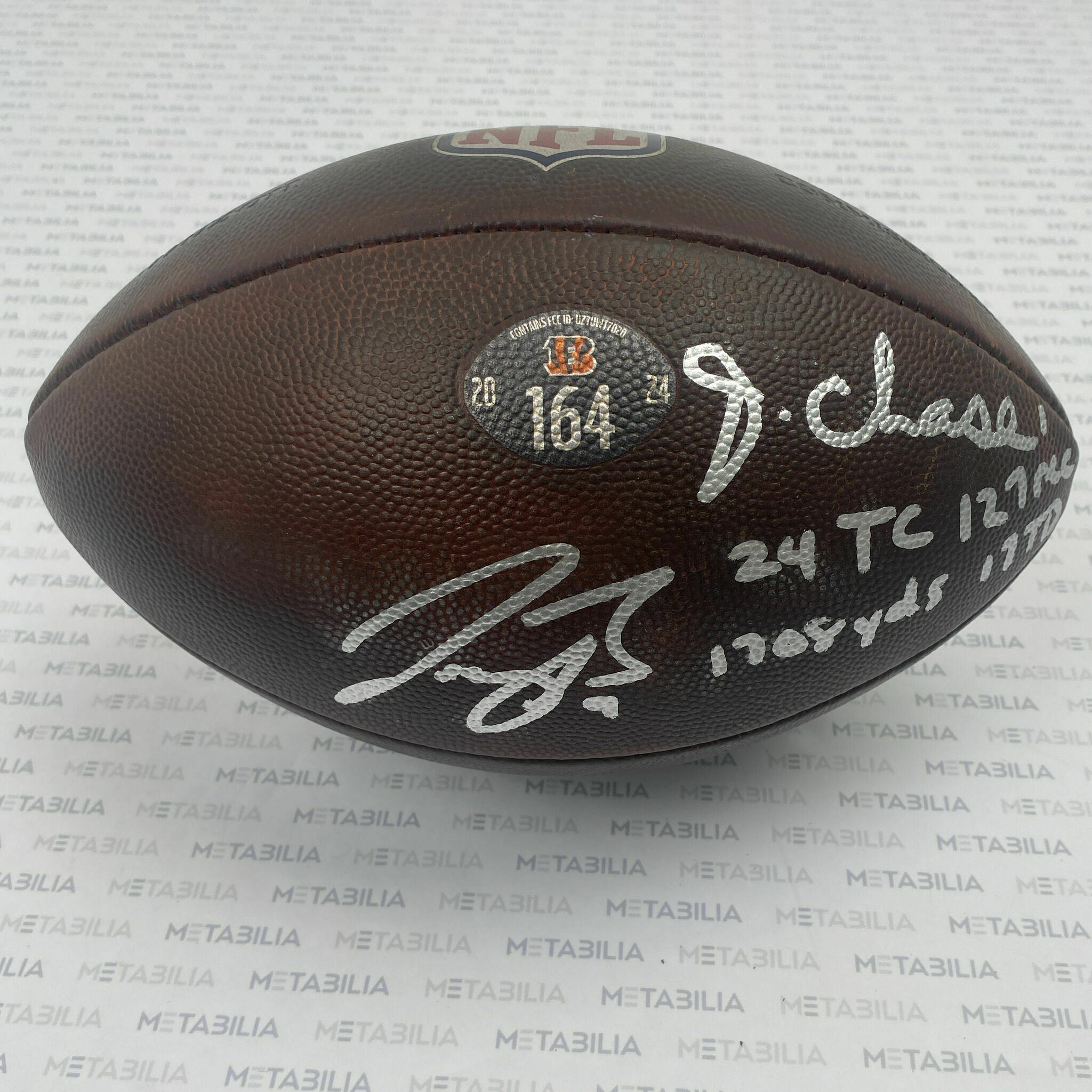 #1 Chase & #9 Burrow Dual Signed & Inscribed Photomatched Game-Used Ball #164 vs Cowboys