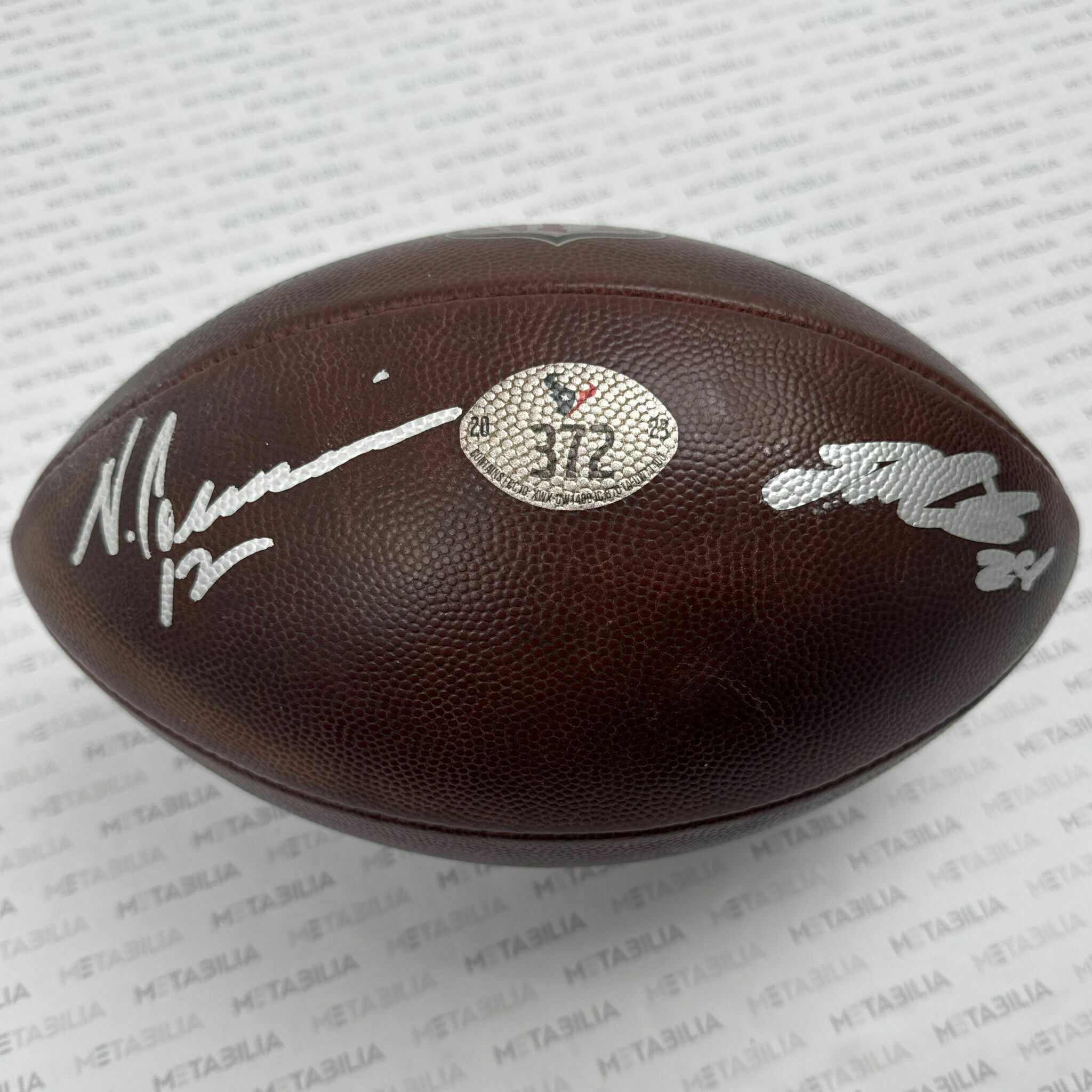 #12 Nico Collins & #28 Joe Mixon Dual Signed Game-Used Ball #372 - 2023-2024 Season
