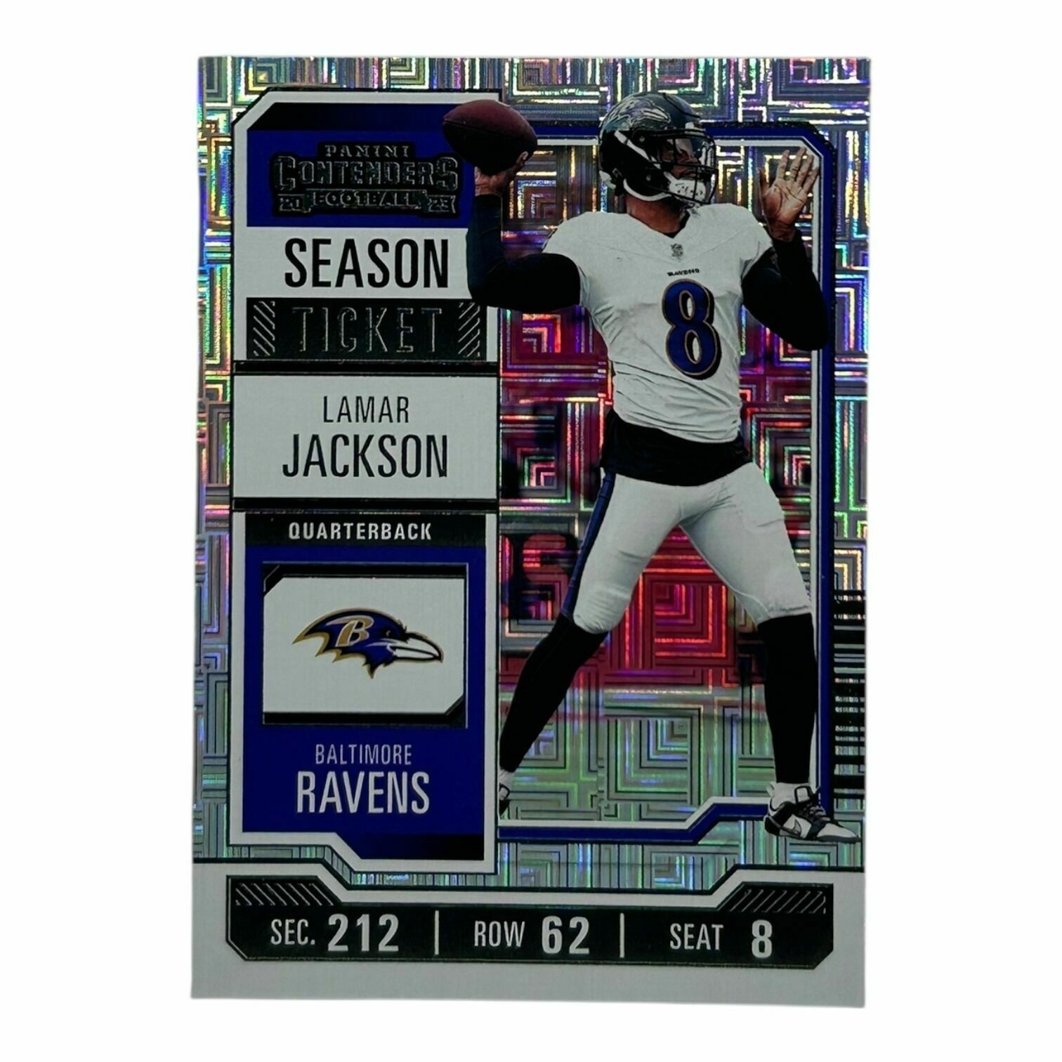 Lamar Jackson 2023 Panini Contenders Football Season Ticket Mojo Prizm Trading Card