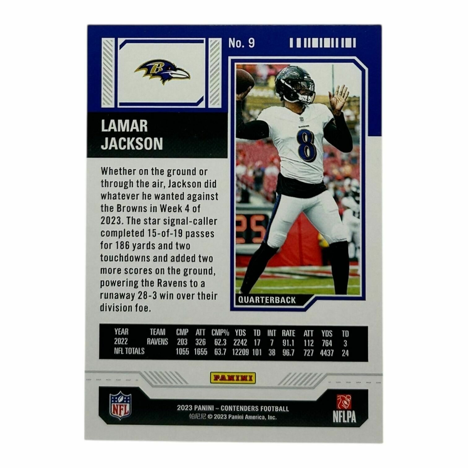 Lamar Jackson 2023 Panini Contenders Football Season Ticket Mojo Prizm Trading Card