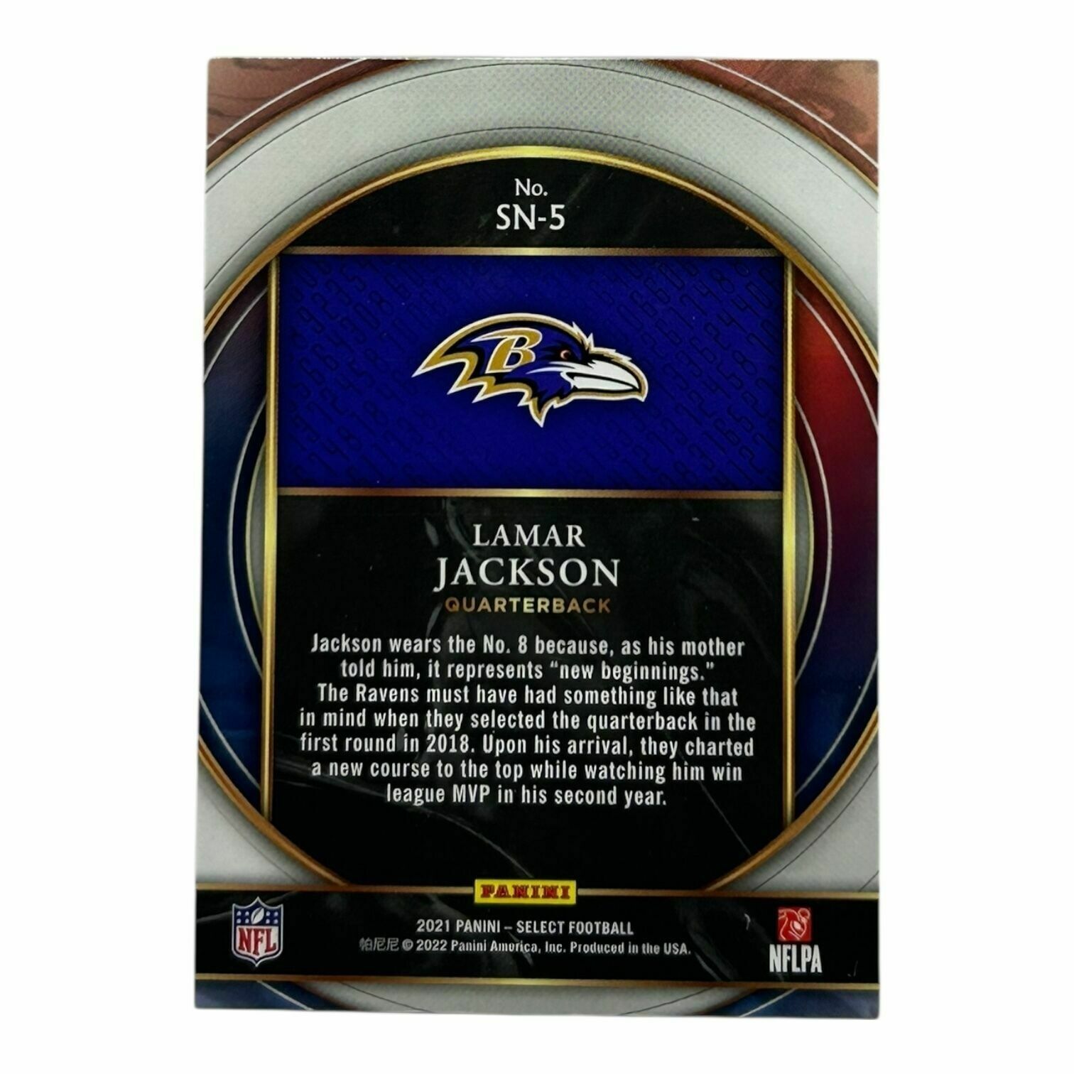 Lamar Jackson 2021 Panini Select Football Numbers Trading Card