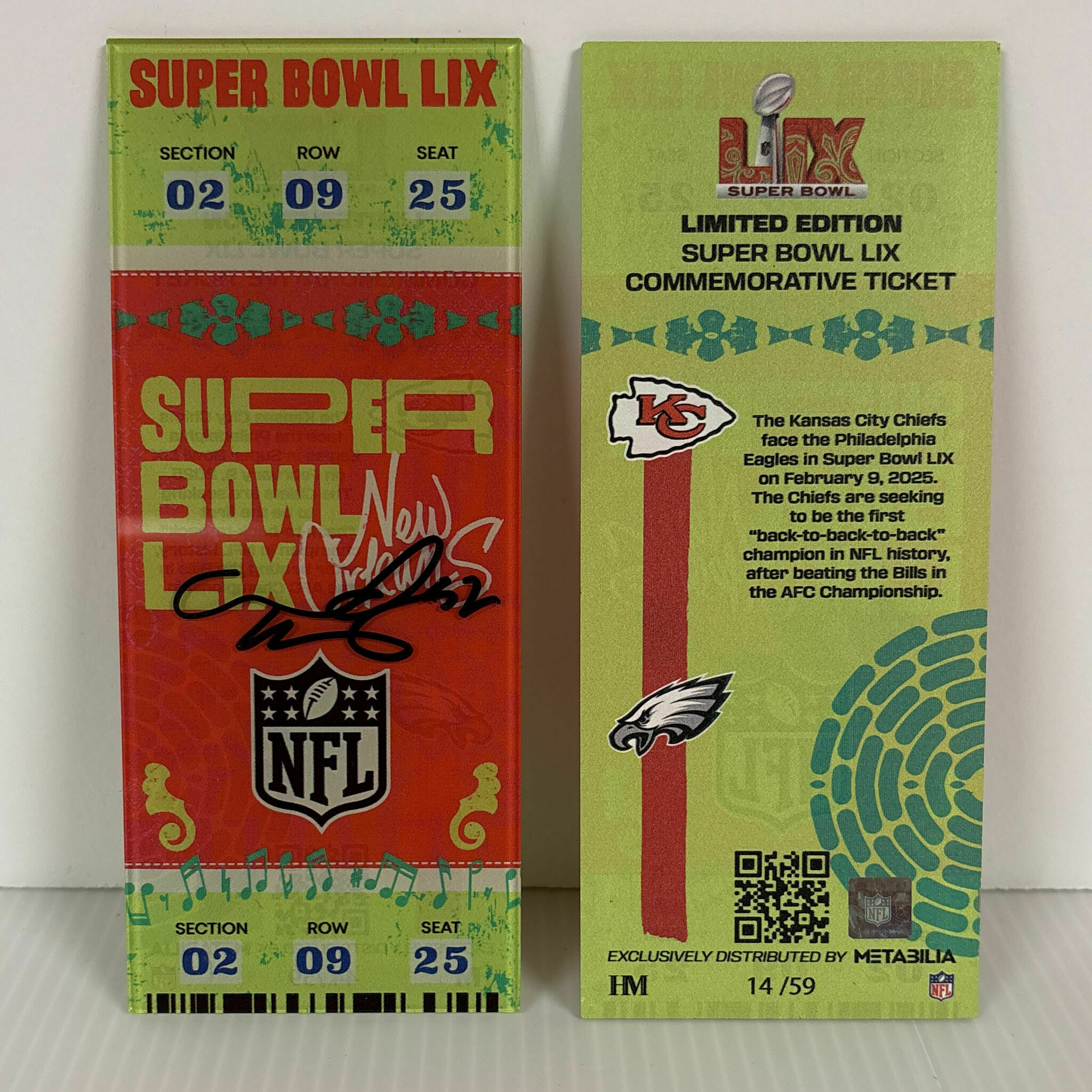 Creed Humphrey Signed Super Bowl LIX Commemorative Ticket