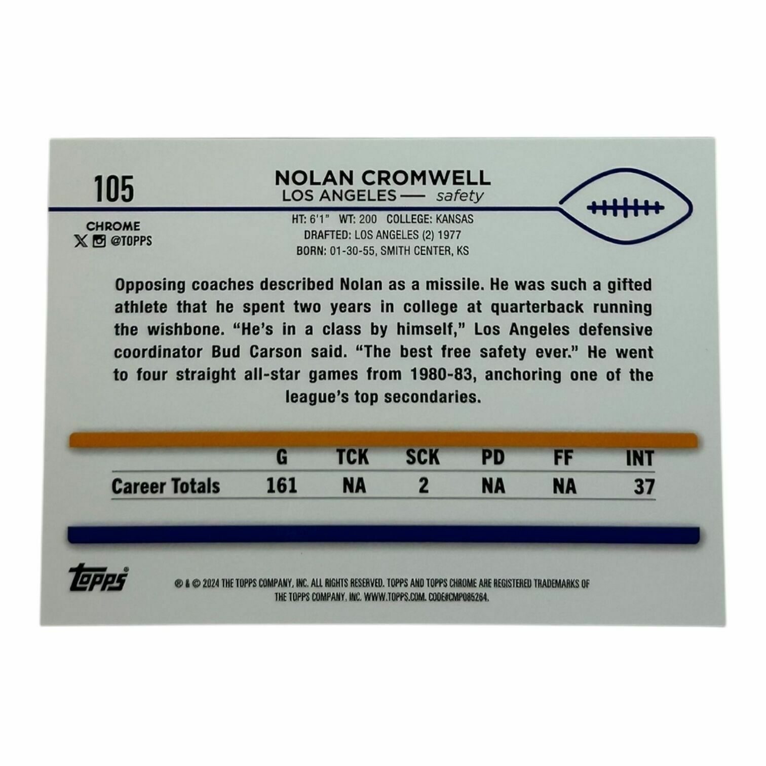 Nolan Cromwell 2024 Topps Chrome Football Gold Cracked Ice /50 Trading Card