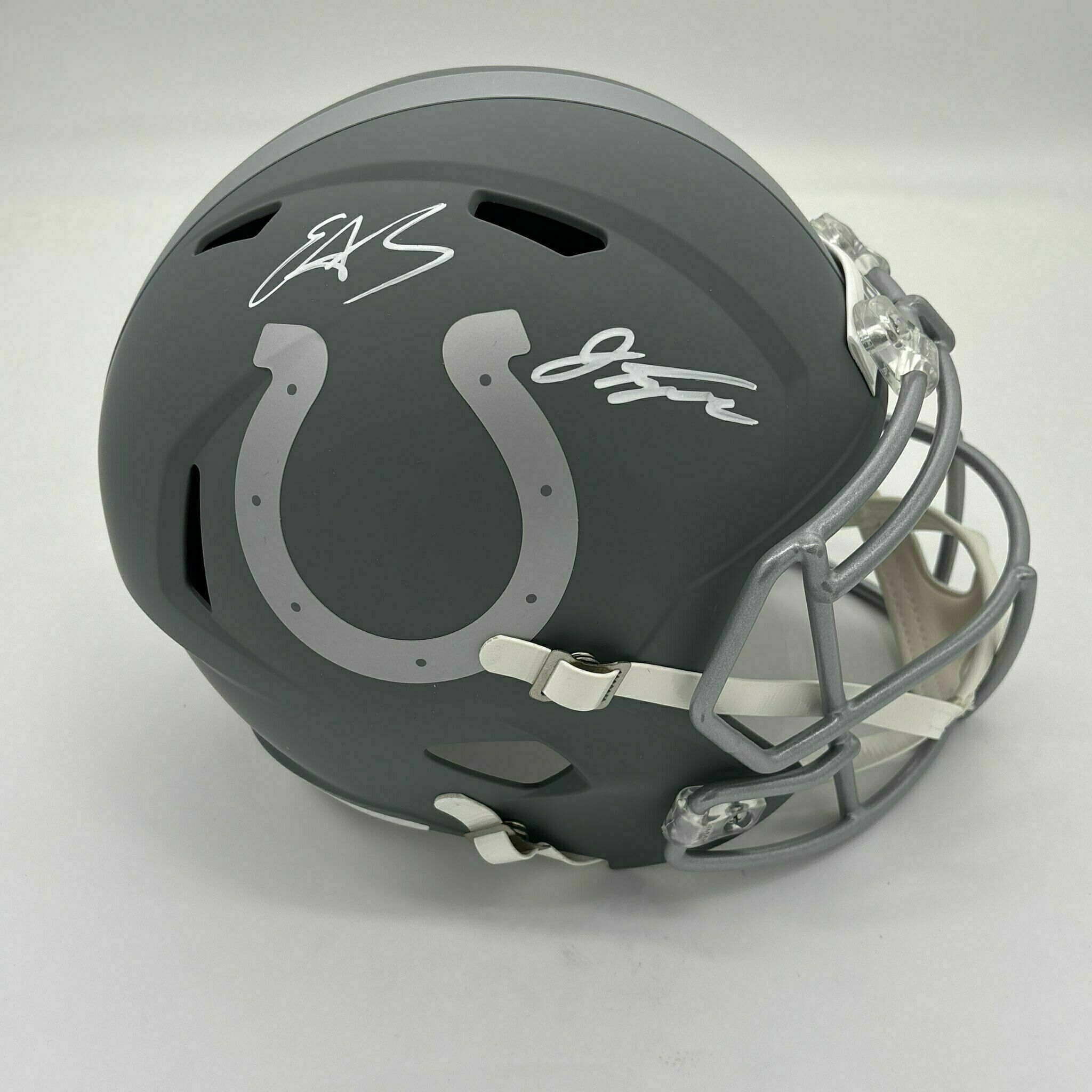 Jonathan Taylor and Edgerrin James Signed Full Size Slate Replica Helmet