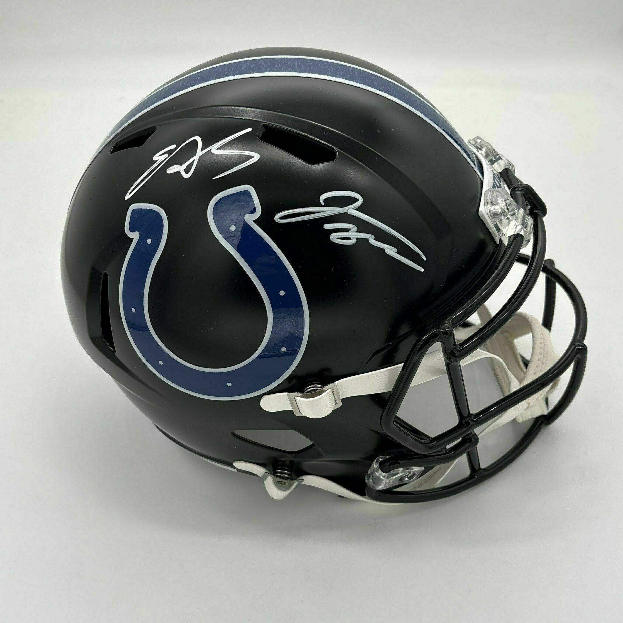 Jonathan Taylor and Edgerrin James Signed Full Size Alt Black Replica Helmet