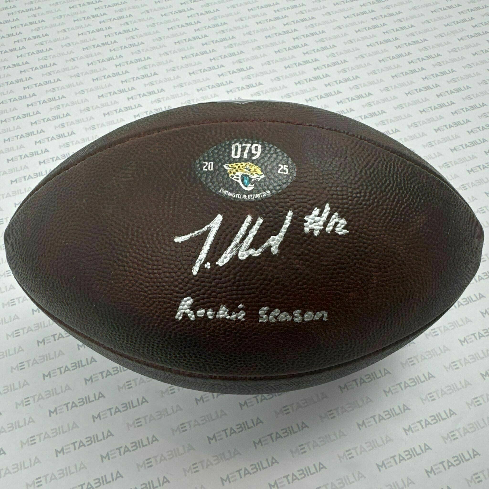 #12 Travis Hunter Signed & Inscribed Game-Used Ball #079 vs. Texans