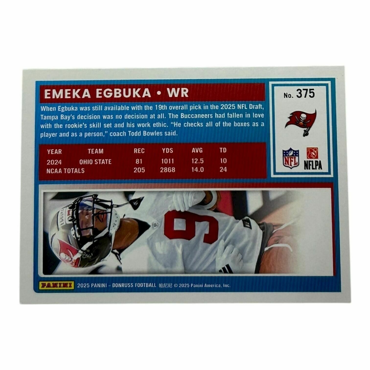 Emeka Egbuka 2025 Panini Donruss Football Purple Press Proof Rated Rookie Trading Card