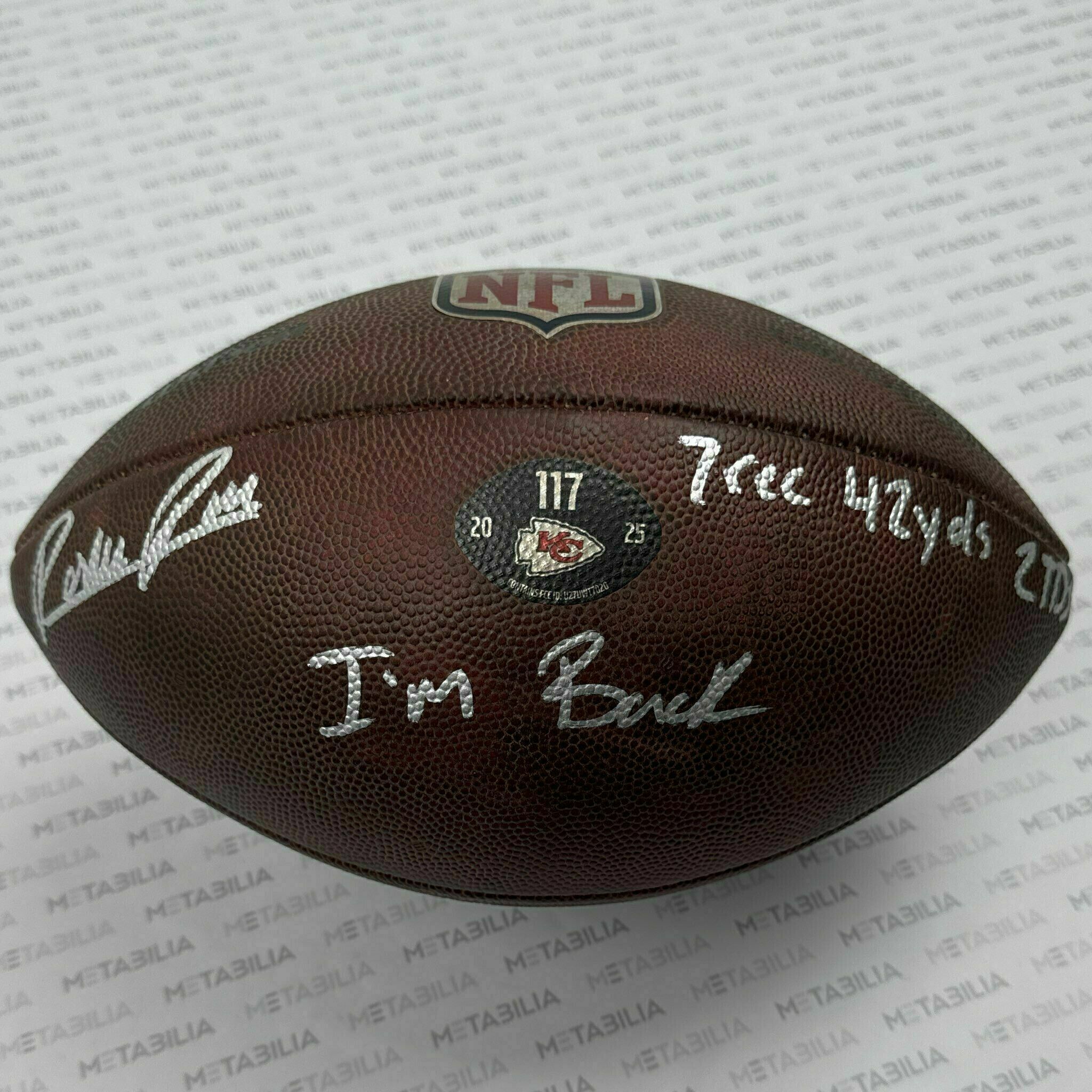 #4 Rashee Rice Signed & Inscribed Game-Used Ball #117 vs LVR