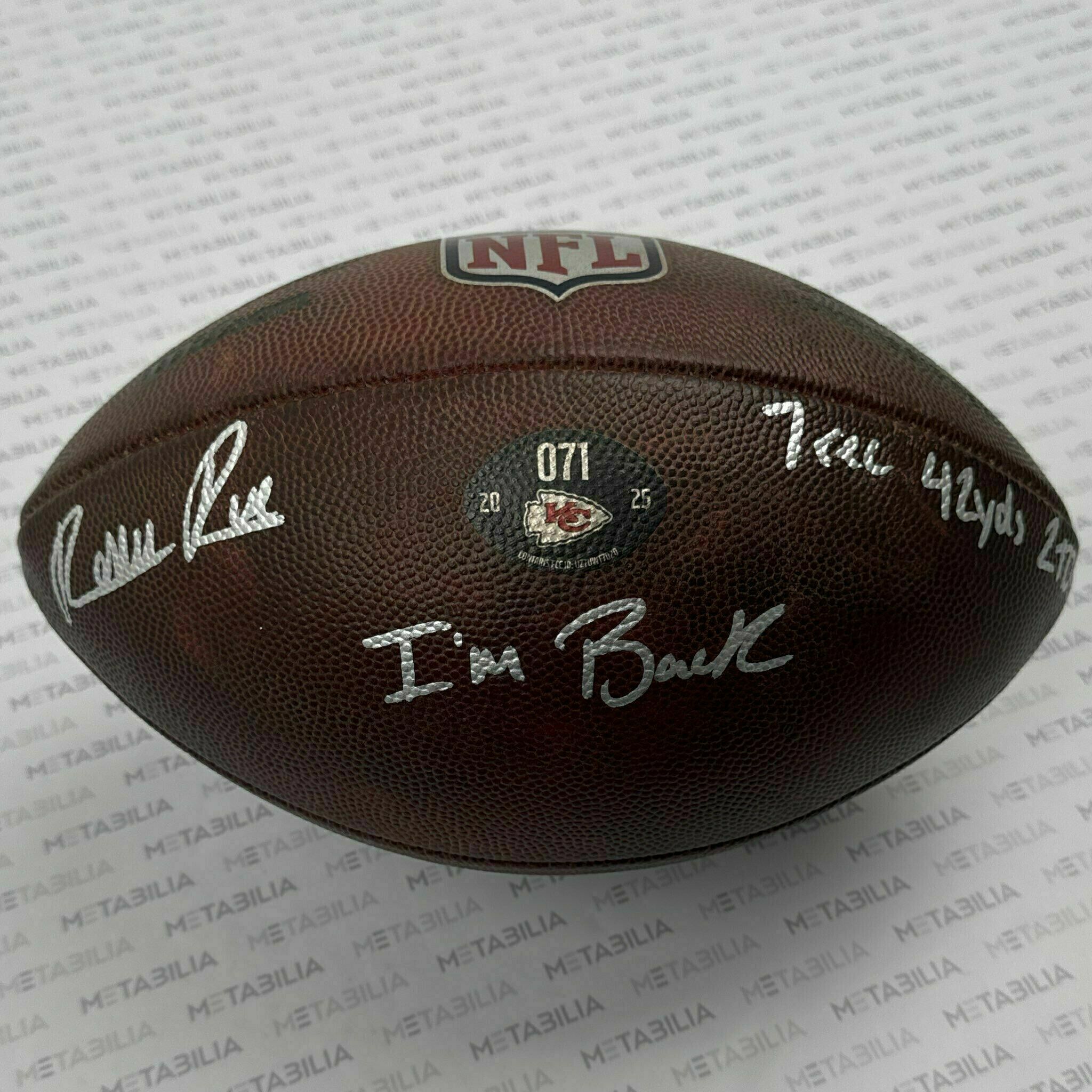 #4 Rashee Rice Signed & Inscribed Game-Used Ball #071 vs LVR