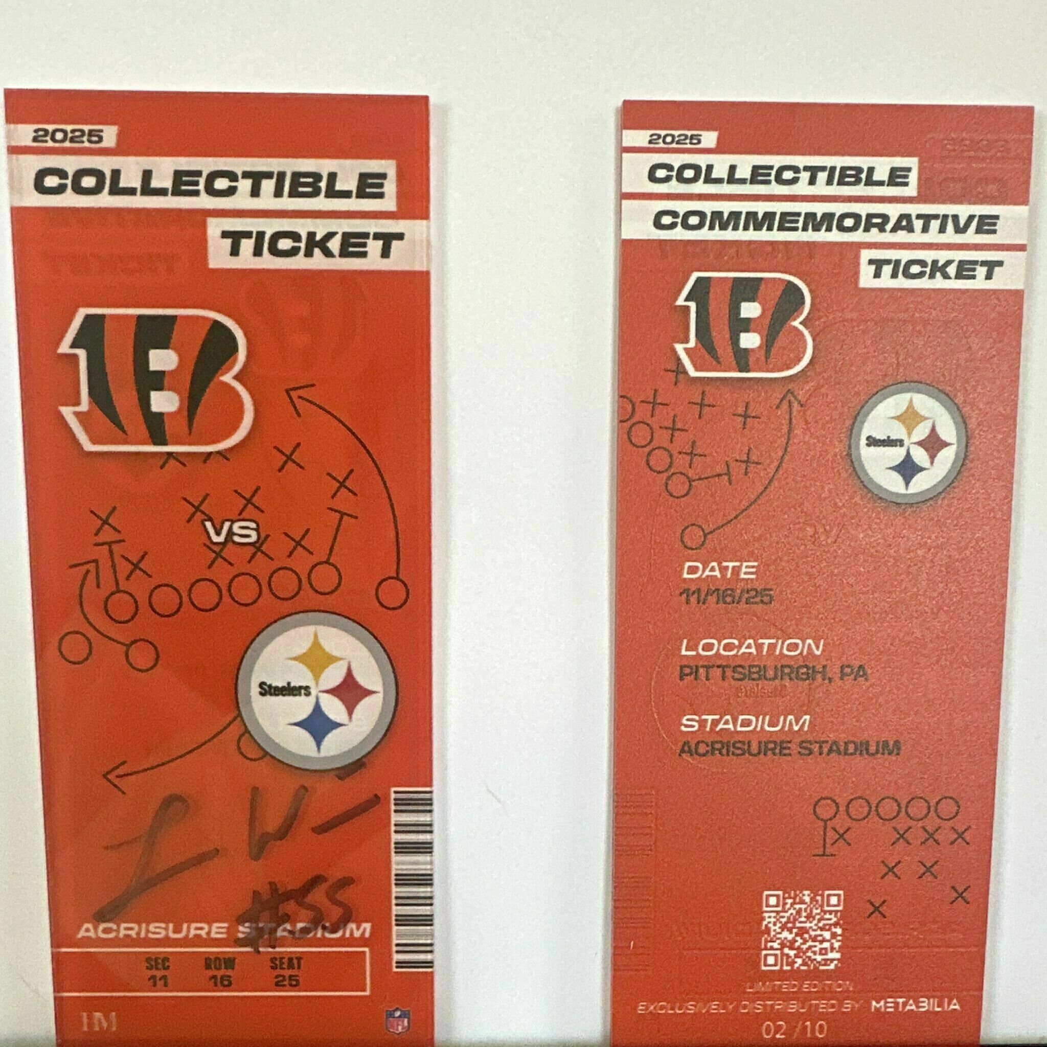 Logan Wilson Signed Commemorative Ticket - Wk11 vs Steelers