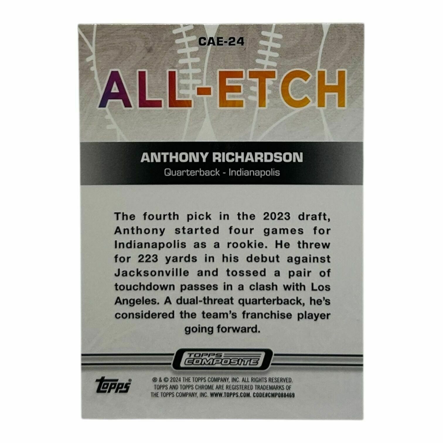 Anthony Richardson 2024 Topps Chrome Football All-Etch Checkerboard Silver Rookie Trading Card
