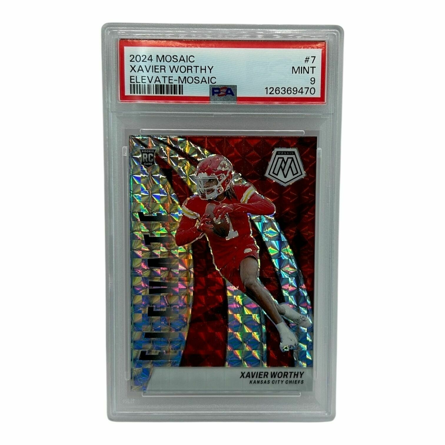 Xavier Worthy 2024 Panini Mosaic Football Elevate Silver Mosaic Rookie Trading Card - PSA Grade 9 Mint