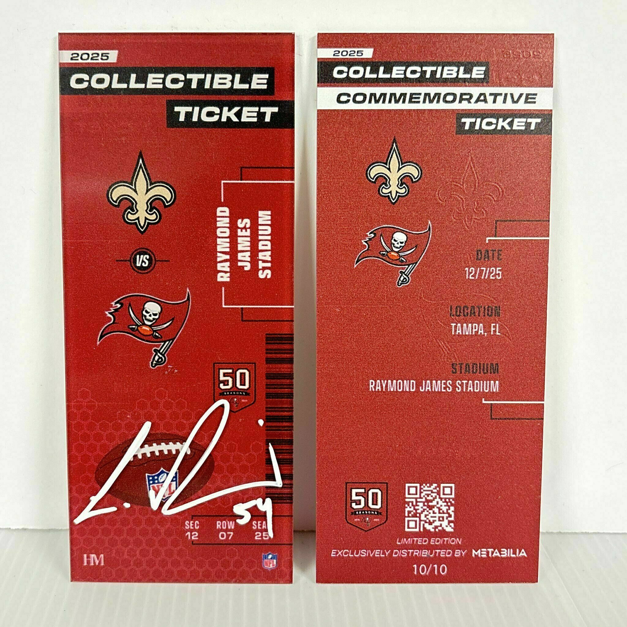 Lavonte David Signed Commemorative Ticket - Wk14 vs Saints