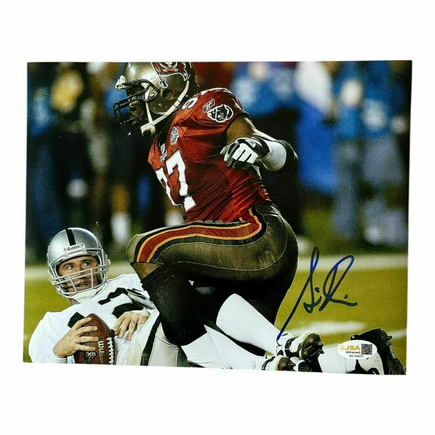Simeon Rice Autographed Tampa Bay Buccaneers 8x10 Gannon Sack in Super Bowl - JSA