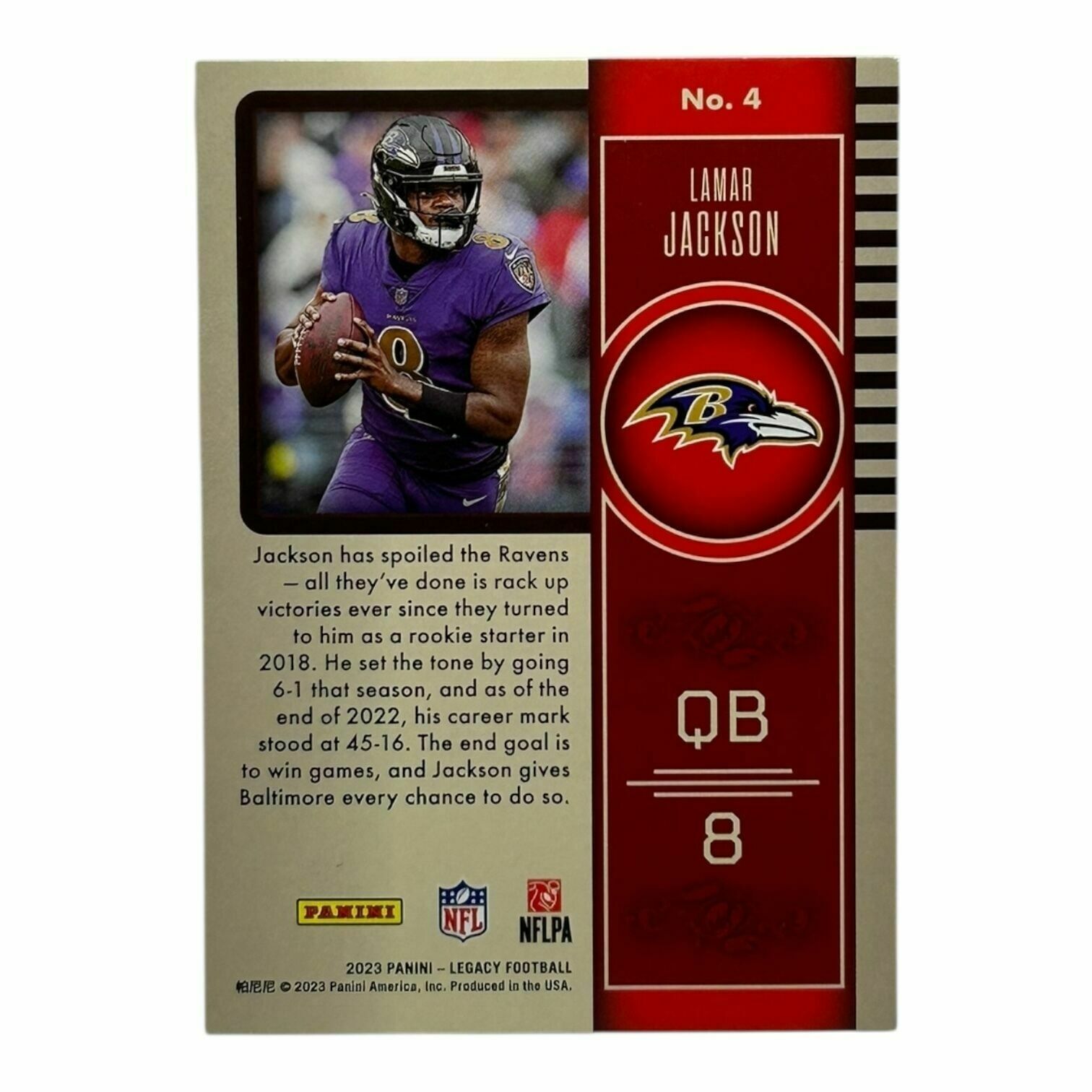 Lamar Jackson 2023 Panini Legacy Football Spotlight Trading Card