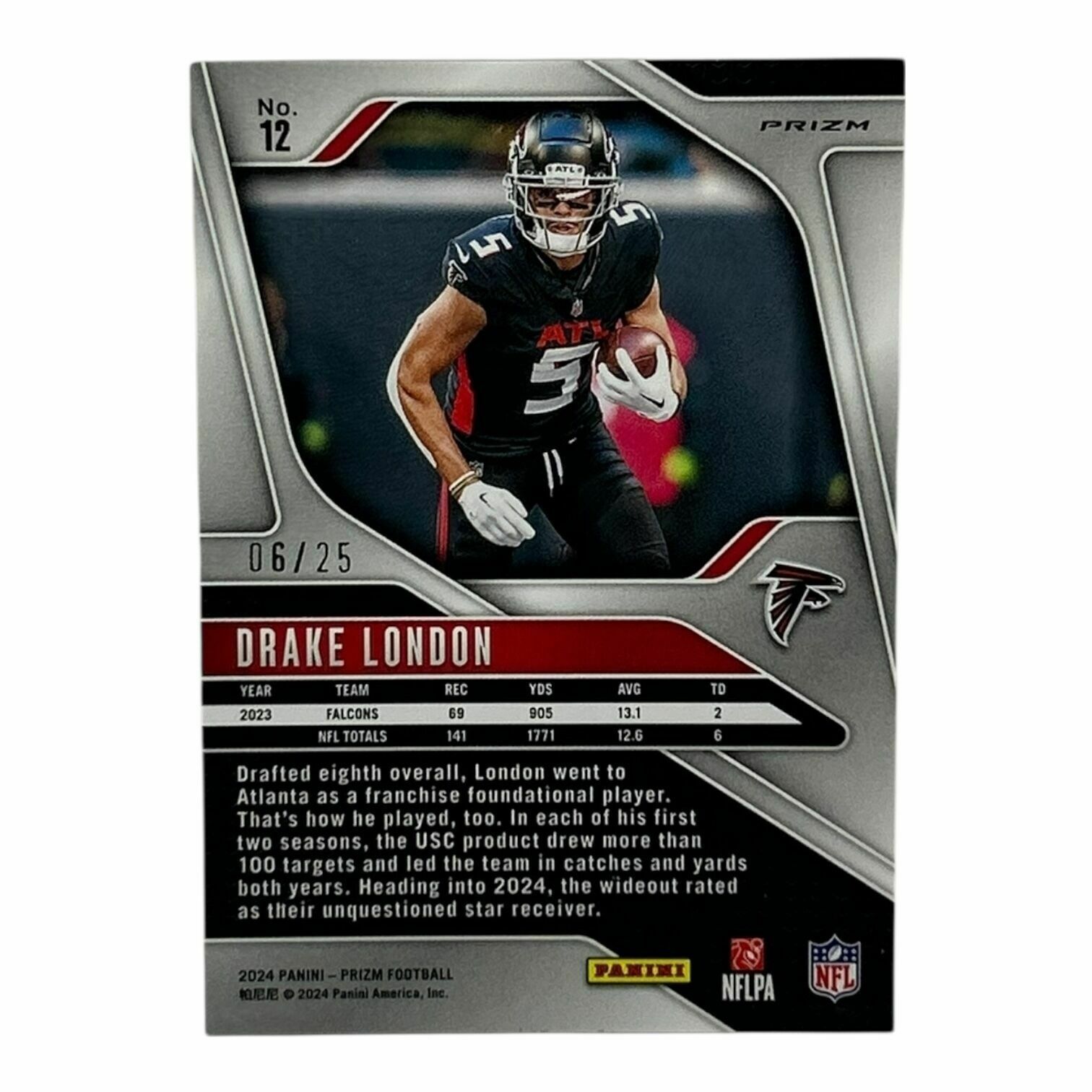 Drake London 2024 Panini Prizm Football Pink Disco Prizm Limited /25 Trading Card