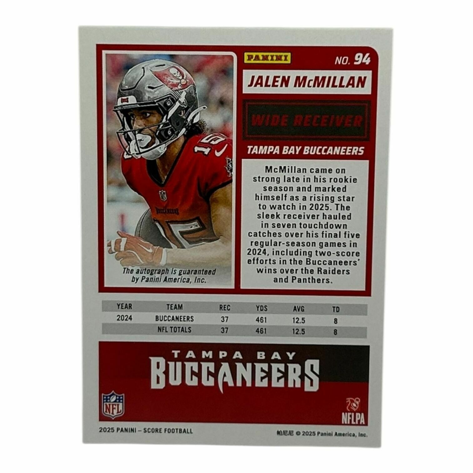 Jalen McMillan 2025 Panini Score Football Autograph Trading Card