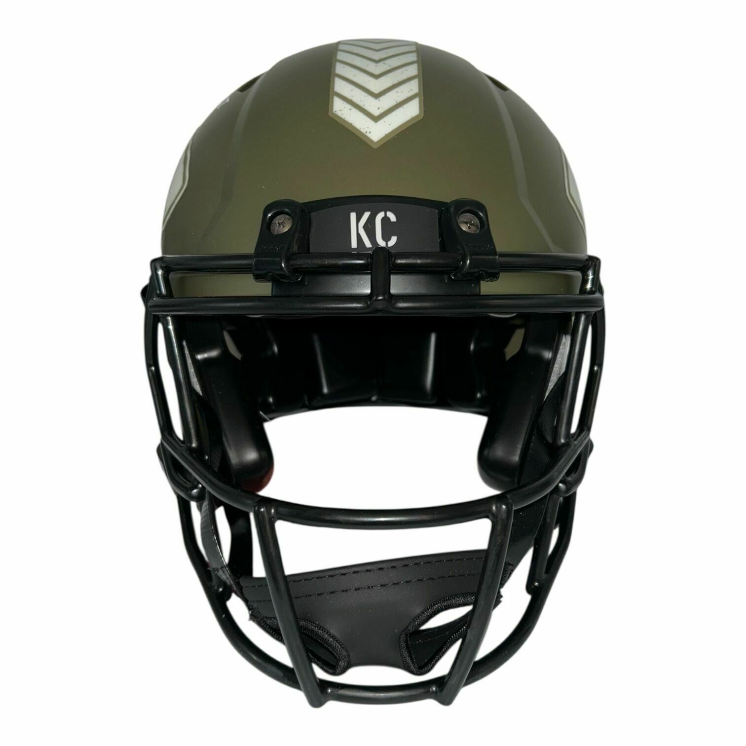 Creed Humphrey Autographed Kansas City Chiefs Salute To Service Army Green Full Size Authentic Helmet With 'SBLVII Champs!' Inscription - Beckett