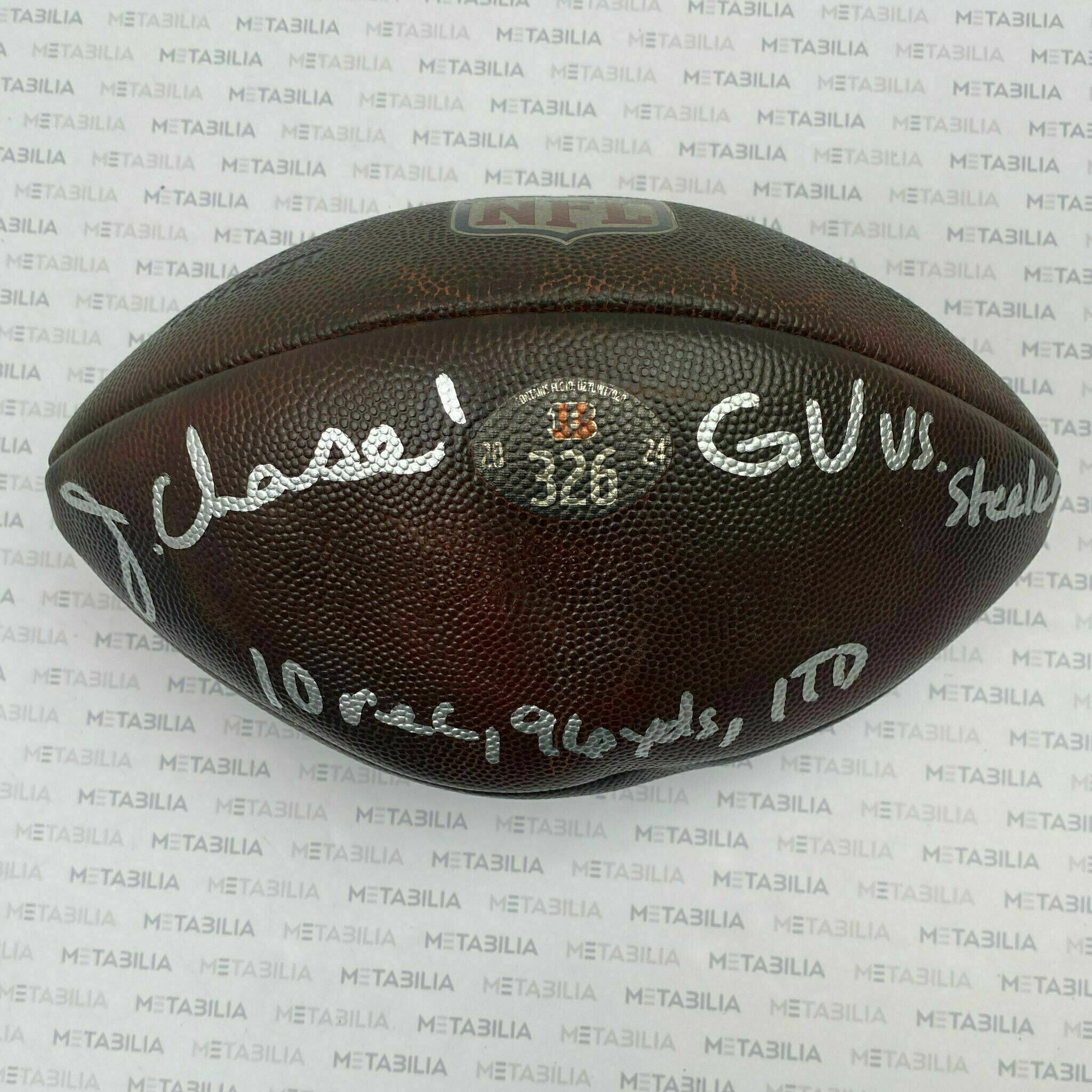 #1 Chase Signed & Inscribed Game-Used Ball #326 vs Steelers