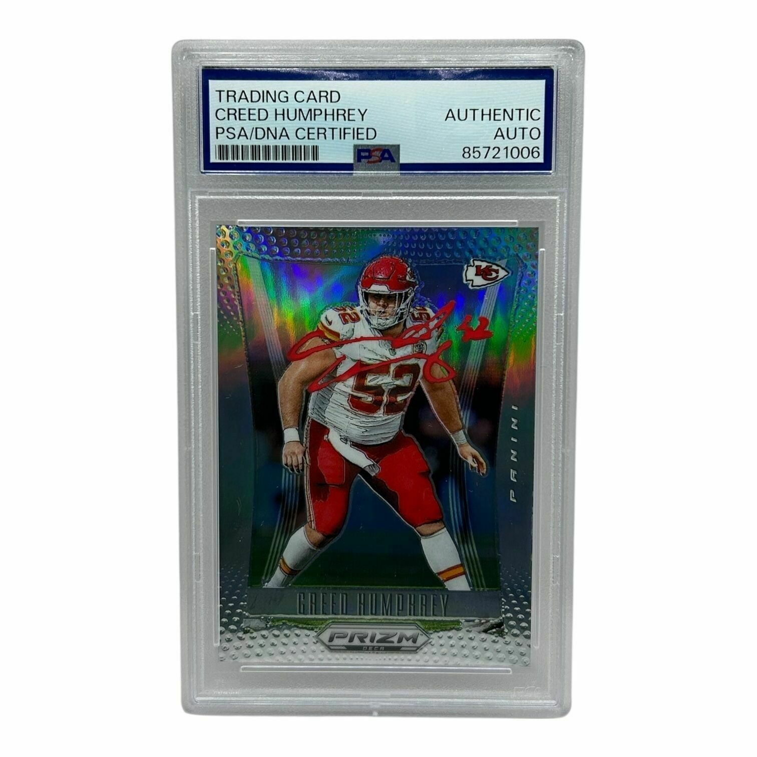 Creed Humphrey 2024 Panini Prizm Football Silver Holo Prizm On-Card Autograph Trading Card - PSA Authentic