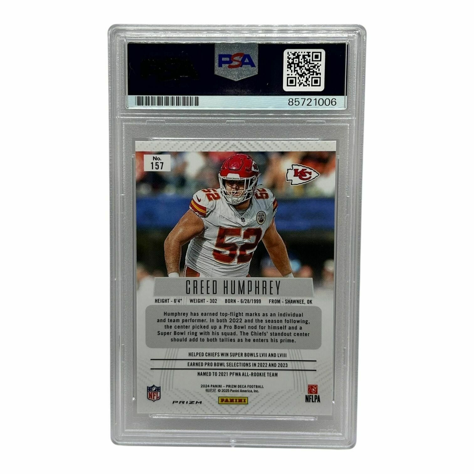 Creed Humphrey 2024 Panini Prizm Football Silver Holo Prizm On-Card Autograph Trading Card - PSA Authentic
