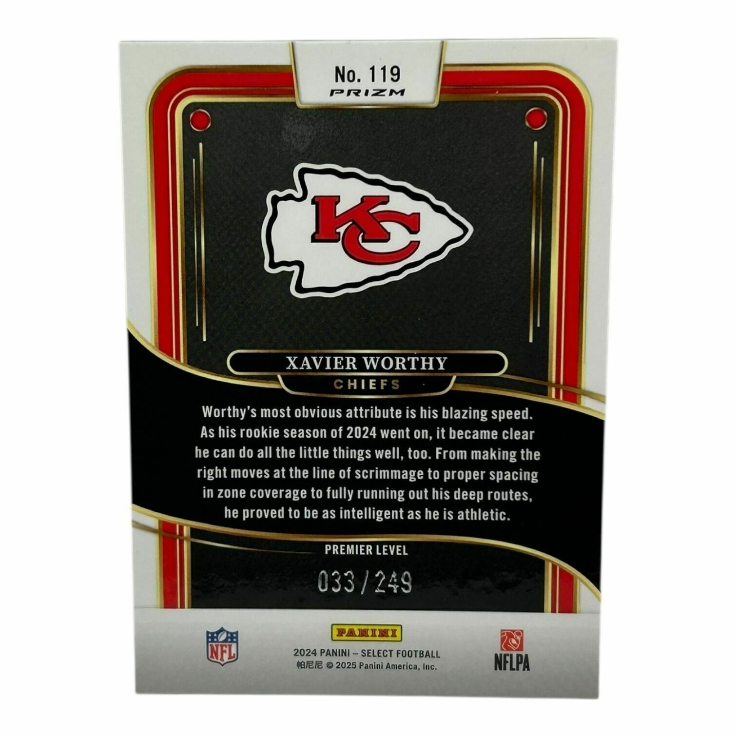 Xavier Worthy 2024 Panini Select Football Premier Level Red Shock Prizm /249 Rookie Trading Card