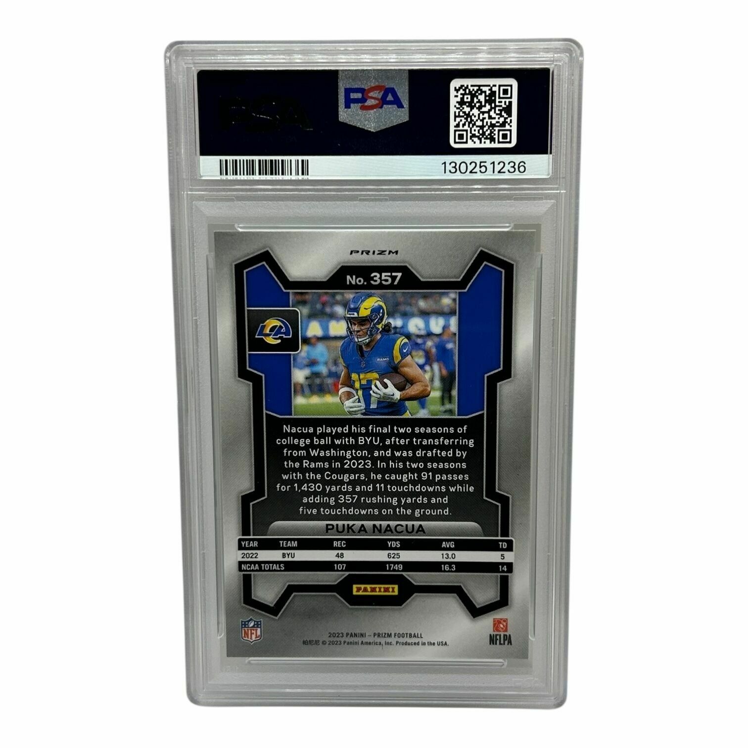 Puka Nacua 2023 Panini Prizm Football Neon Green Pulsar Prizm Rookie Trading Card - PSA Grade 10 Gem Mint