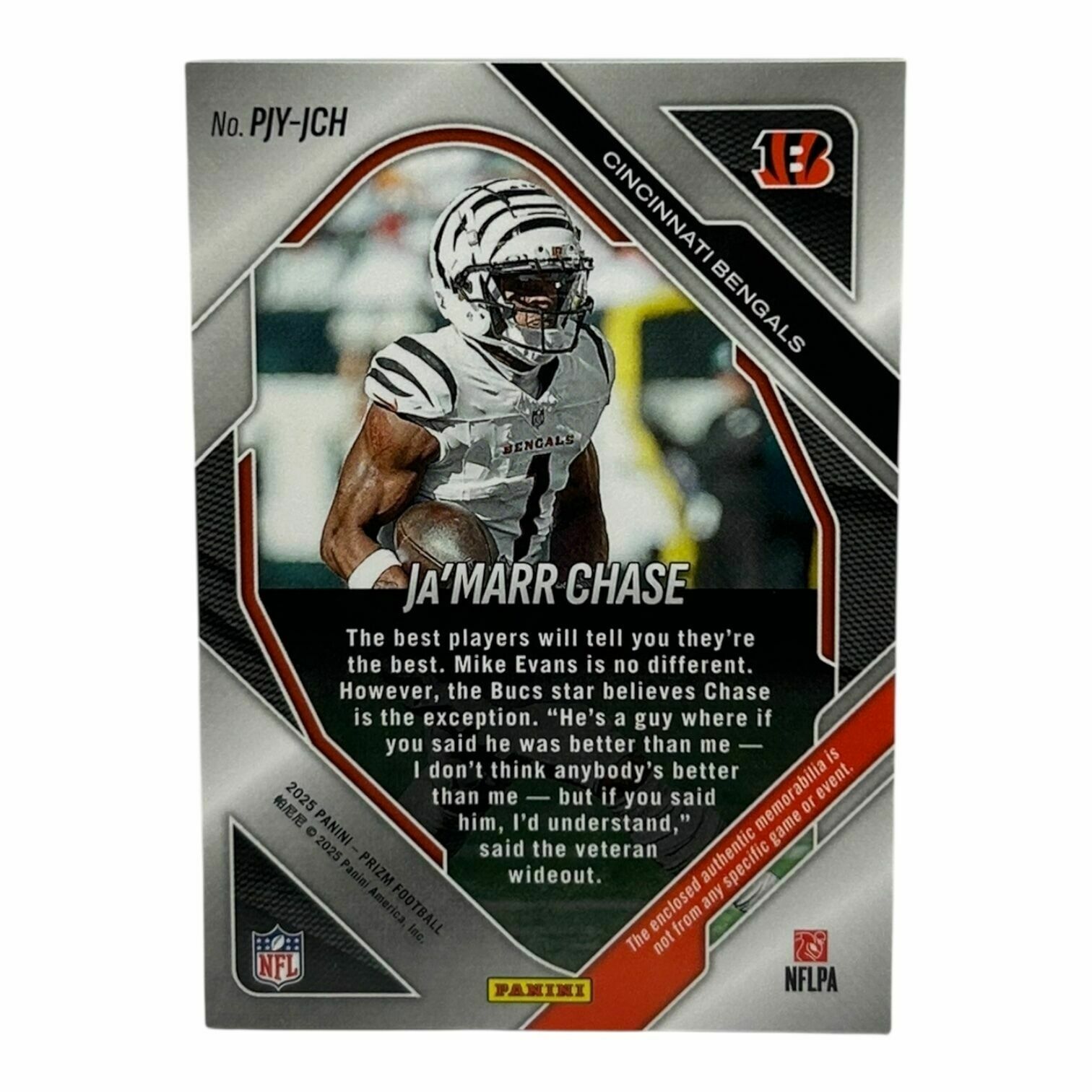 Ja'Marr Chase 2025 Panini Prizm Football Premier Silver Prizm Jersey Patch Trading Card