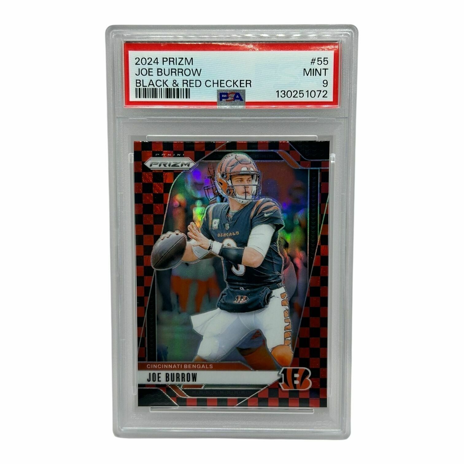 Joe Burrow 2024 Panini Prizm Football Black & Red Checker Super Short Print (SSP) Trading Card - PSA Grade 9 Mint