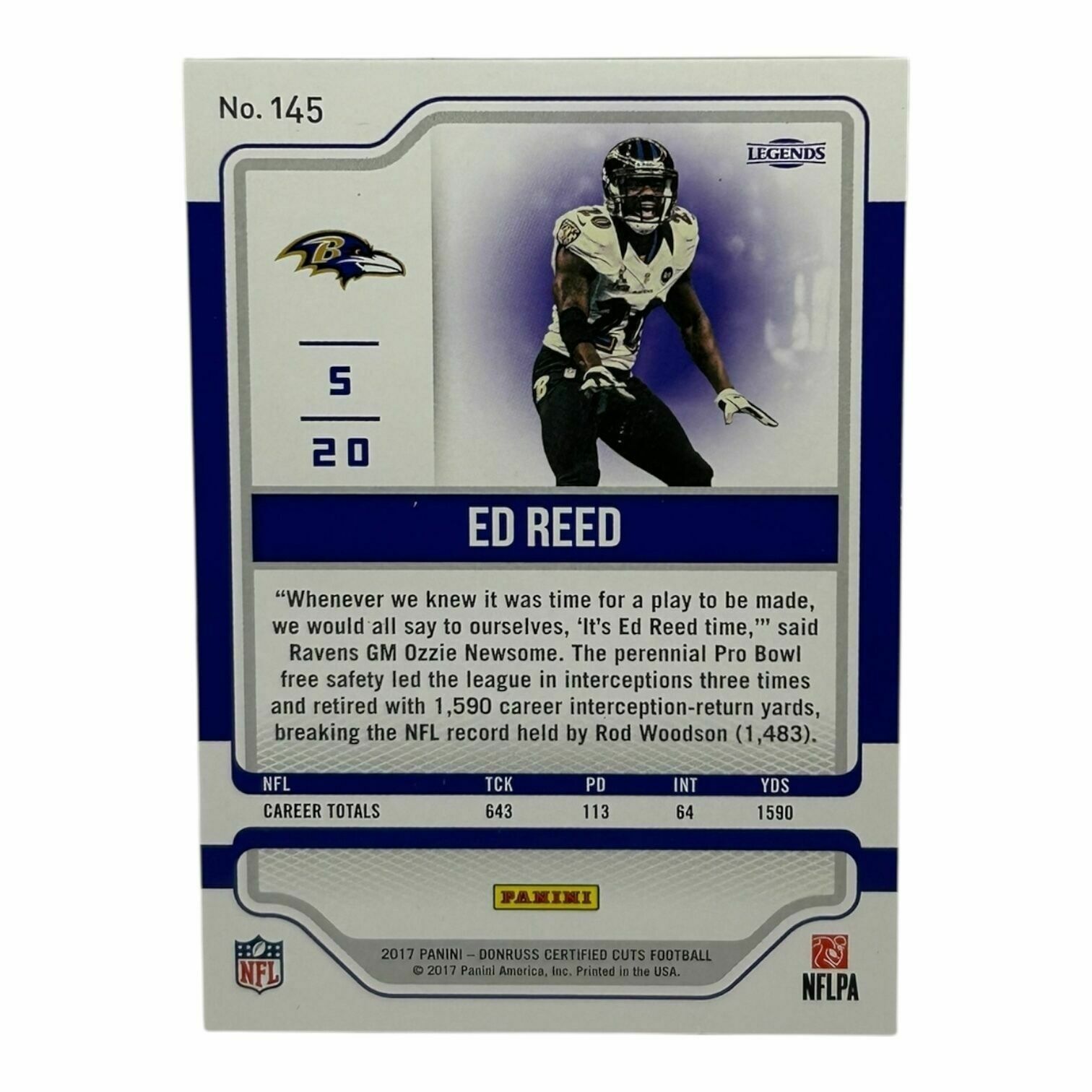 Ed Reed 2017 Panini Absolute Football Legends Prizm /99 Trading Card - First On the Print!