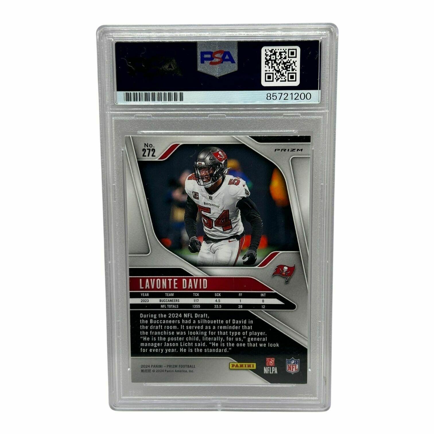 LaVonte David 2024 Panini Prizm Football Silver Prizm On-Card Autograph Trading Card - PSA Authentic