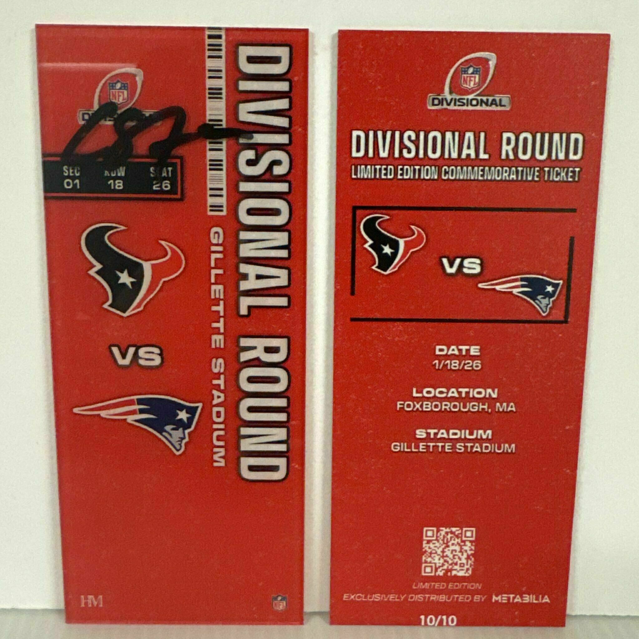 Cade Stover signed Commemorative Ticket - Divisional vs Patriots