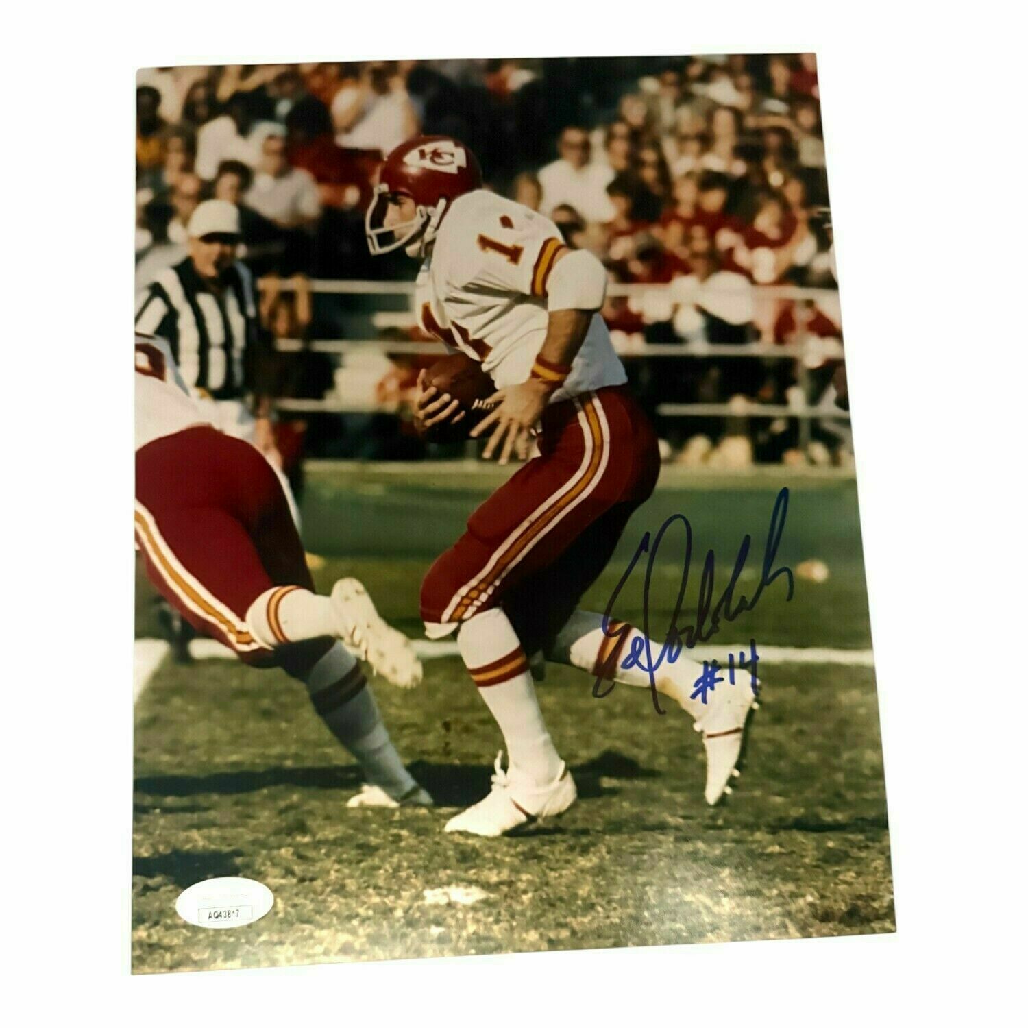 Ed Podolak Autographed Running in White Jersey 8x10 Photo - Signed in Blue - JSA
