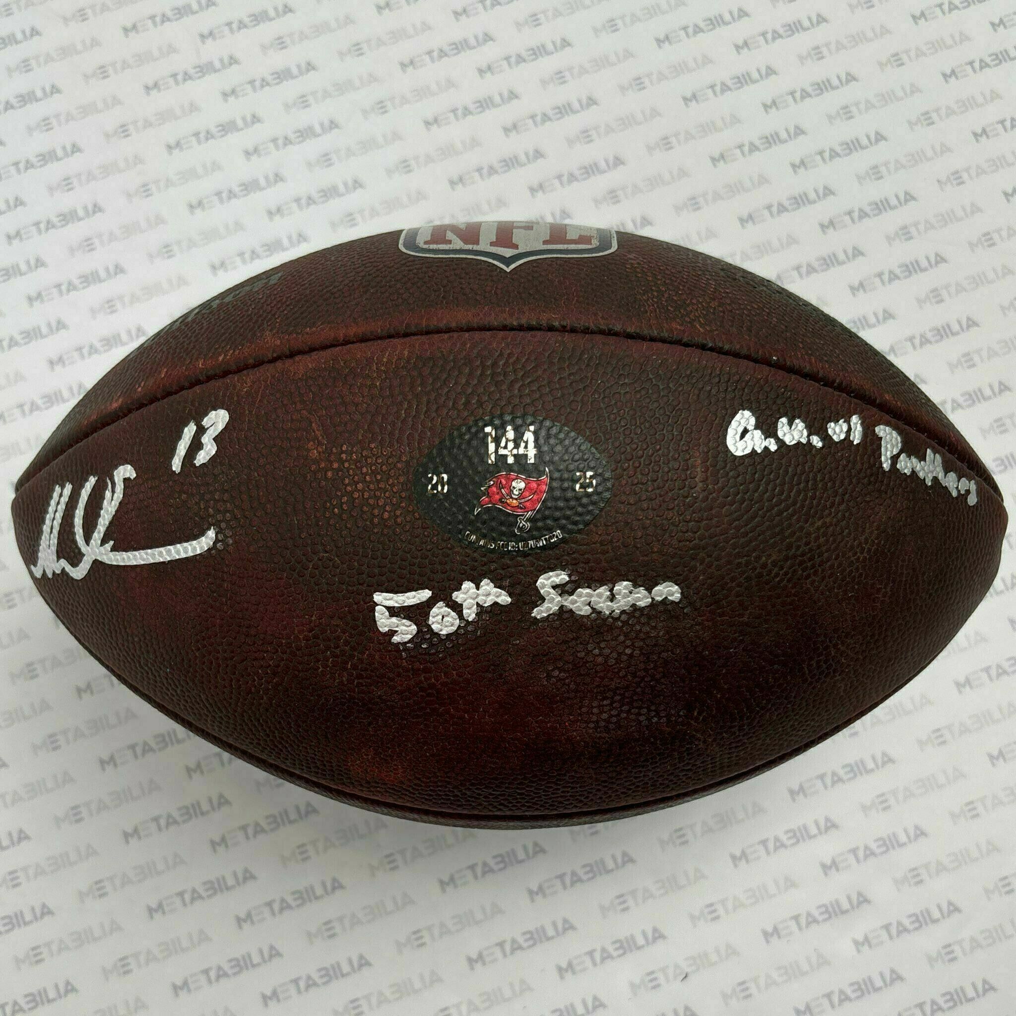 #13 Mike Evans Signed & Inscribed Game-Used Ball #144 vs Panthers