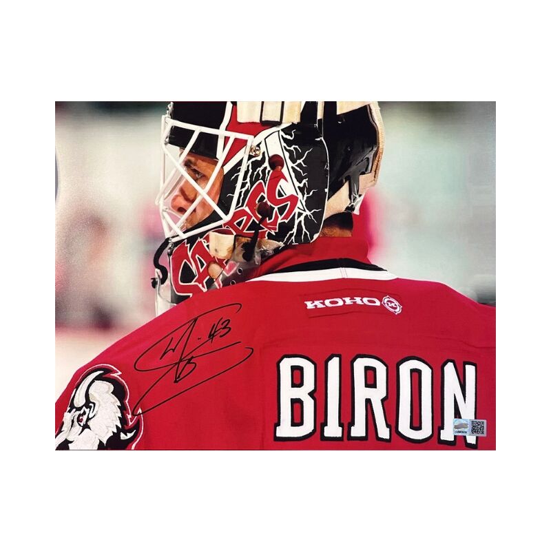 Martin Biron Signed Close-up in Goathead 8x10 Photo