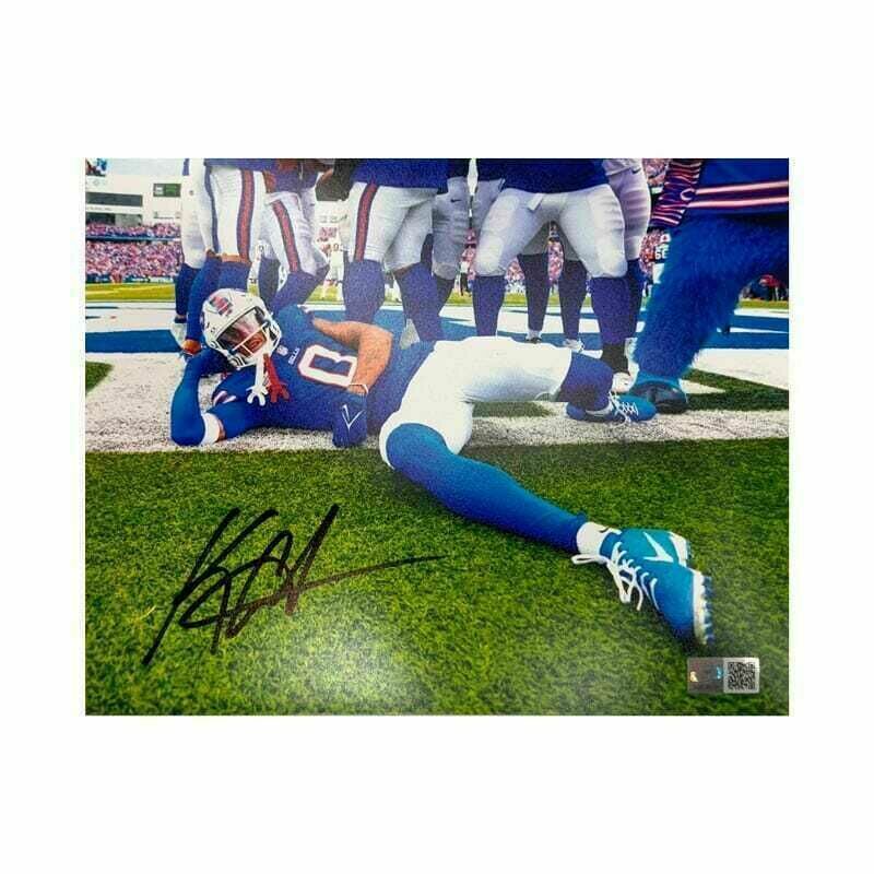 Keon Coleman Signed Laying on Ground Team TD Celebration 8x10 Photo