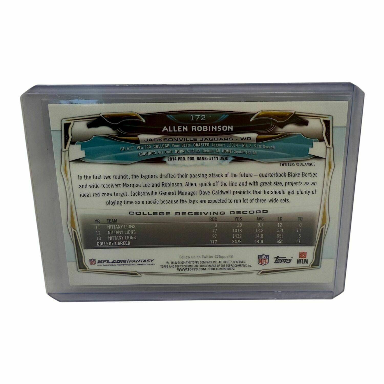 Allen Robinson 2014 Tops Chrome Refractor Rookie On Card Autographed Trading Card