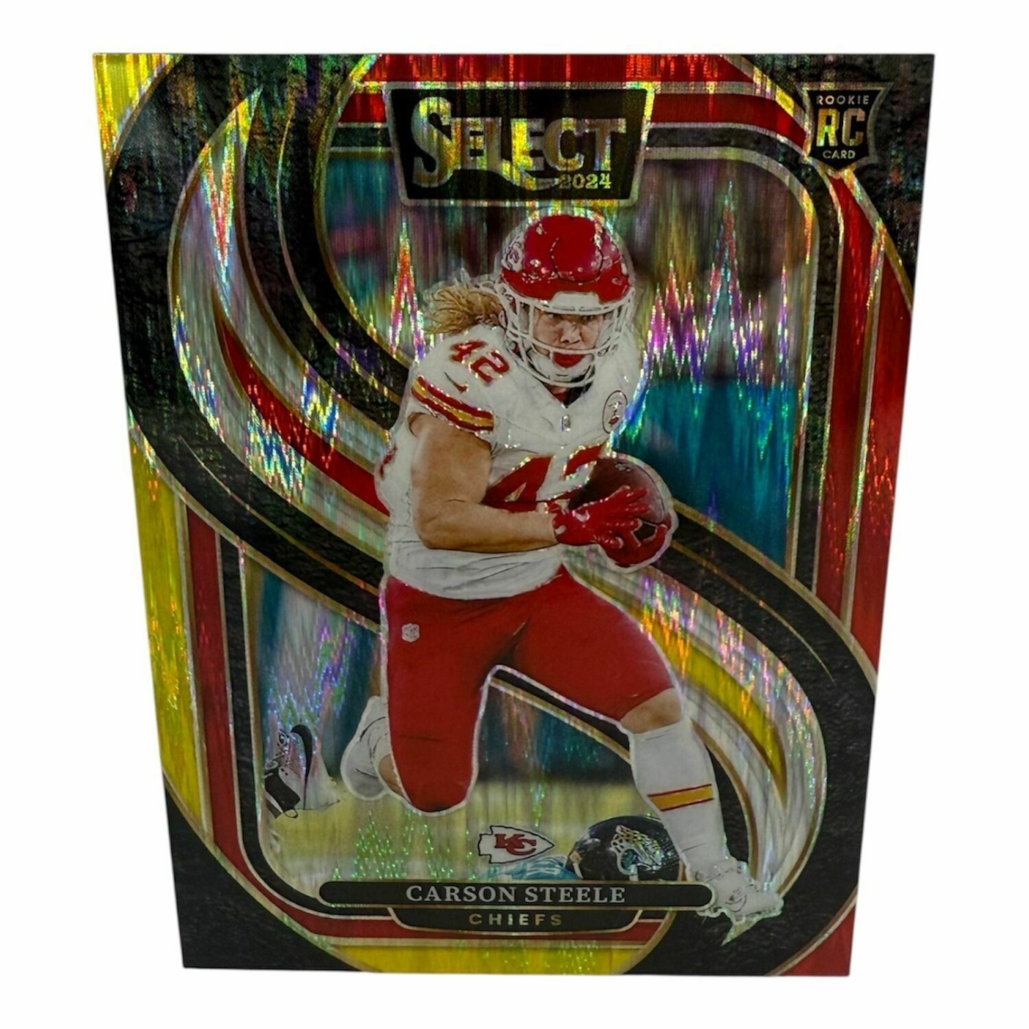 Carson Steele 2024 Panini Select Football Premier Level Red & Yellow Shock Prizm Rookie Trading Card
