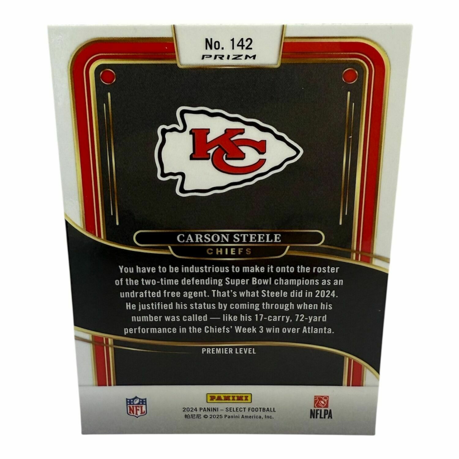 Carson Steele 2024 Panini Select Football Premier Level Red & Yellow Shock Prizm Rookie Trading Card