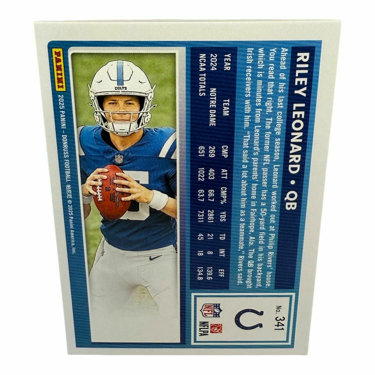 Riley Leonard 2025 Panini Donruss Rated Rookie Trading Card