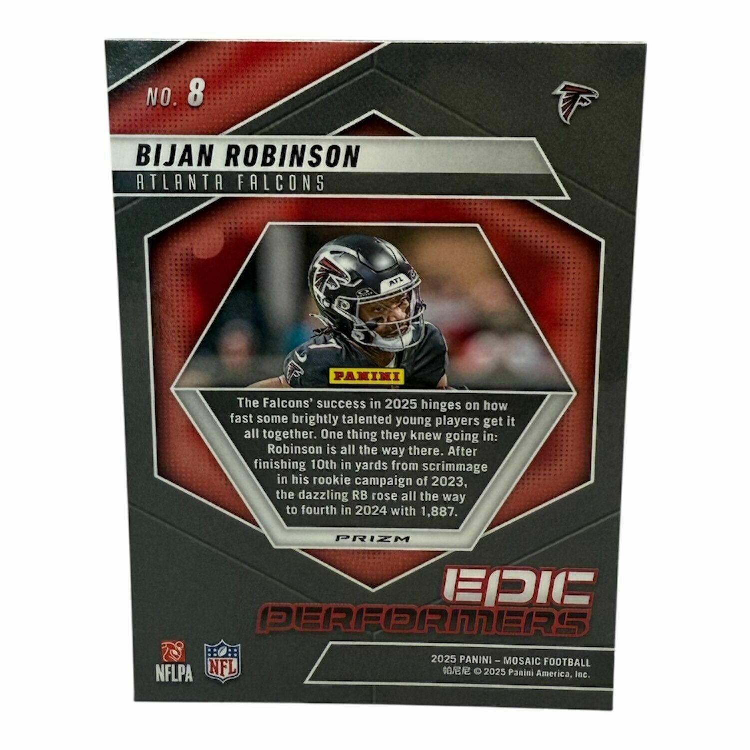 Bijan Robinson 2025 Panini Mosaic Green Prizm Epic Performers Trading Card