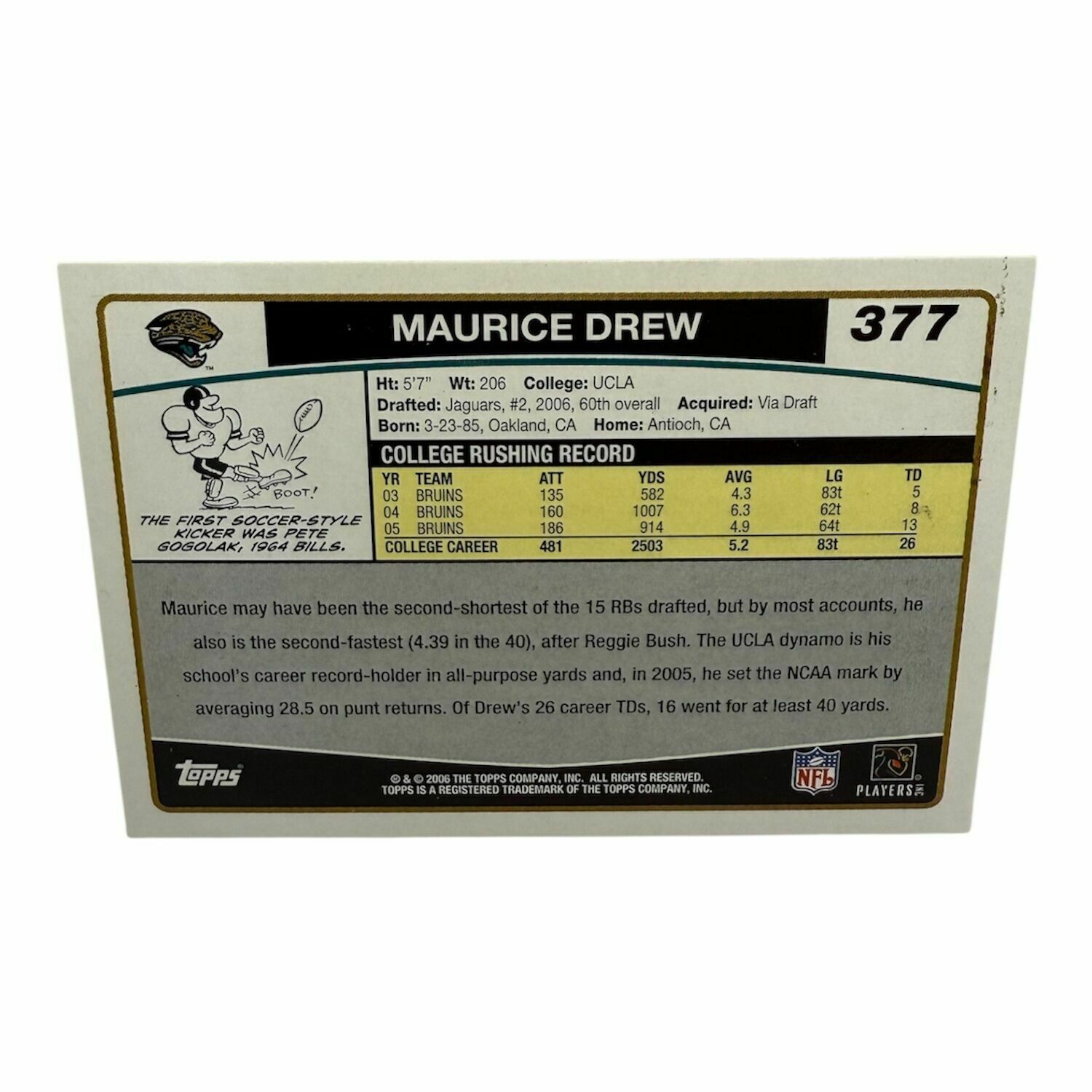 Maurice Jones-Drew 2006 Topps Rookie On-Card Autographed Trading Card