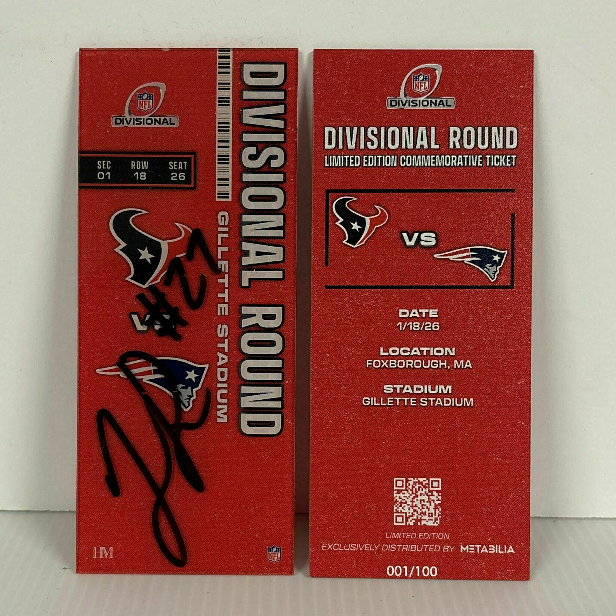 Woody Marks signed Commemorative Ticket - Divisional vs Patriots