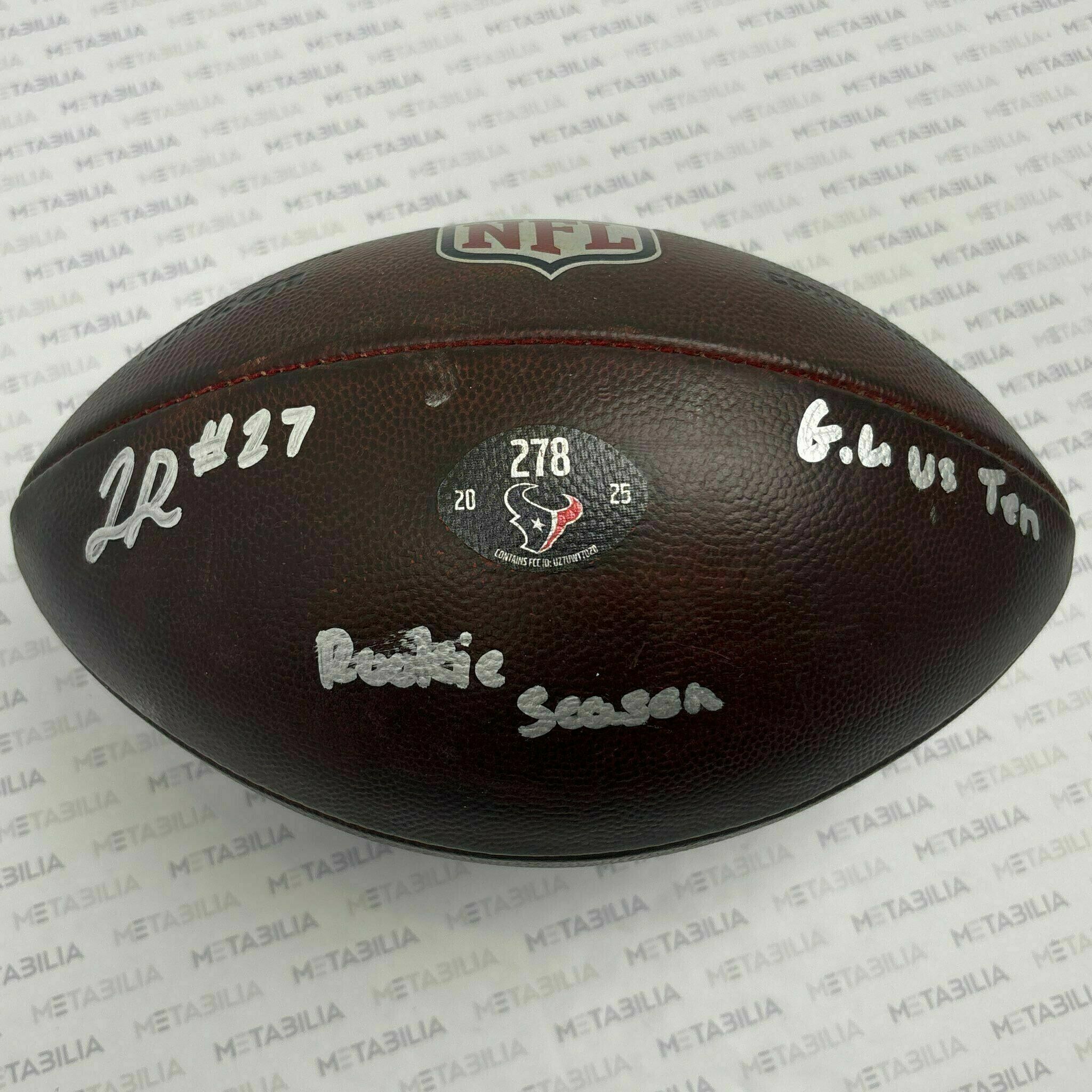#27 Woody Marks Signed & Inscribed Game-Used Ball #278 vs Titans
