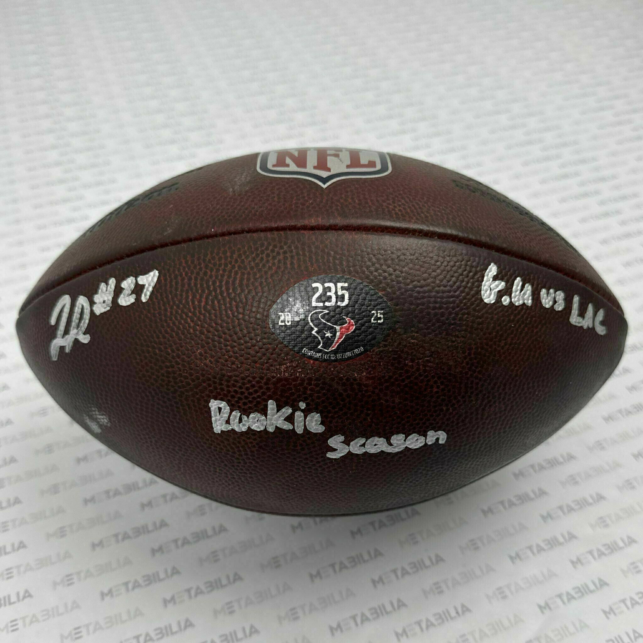 #27 Woody Marks Signed & Inscribed Game-Used Ball #235 vs Chargers