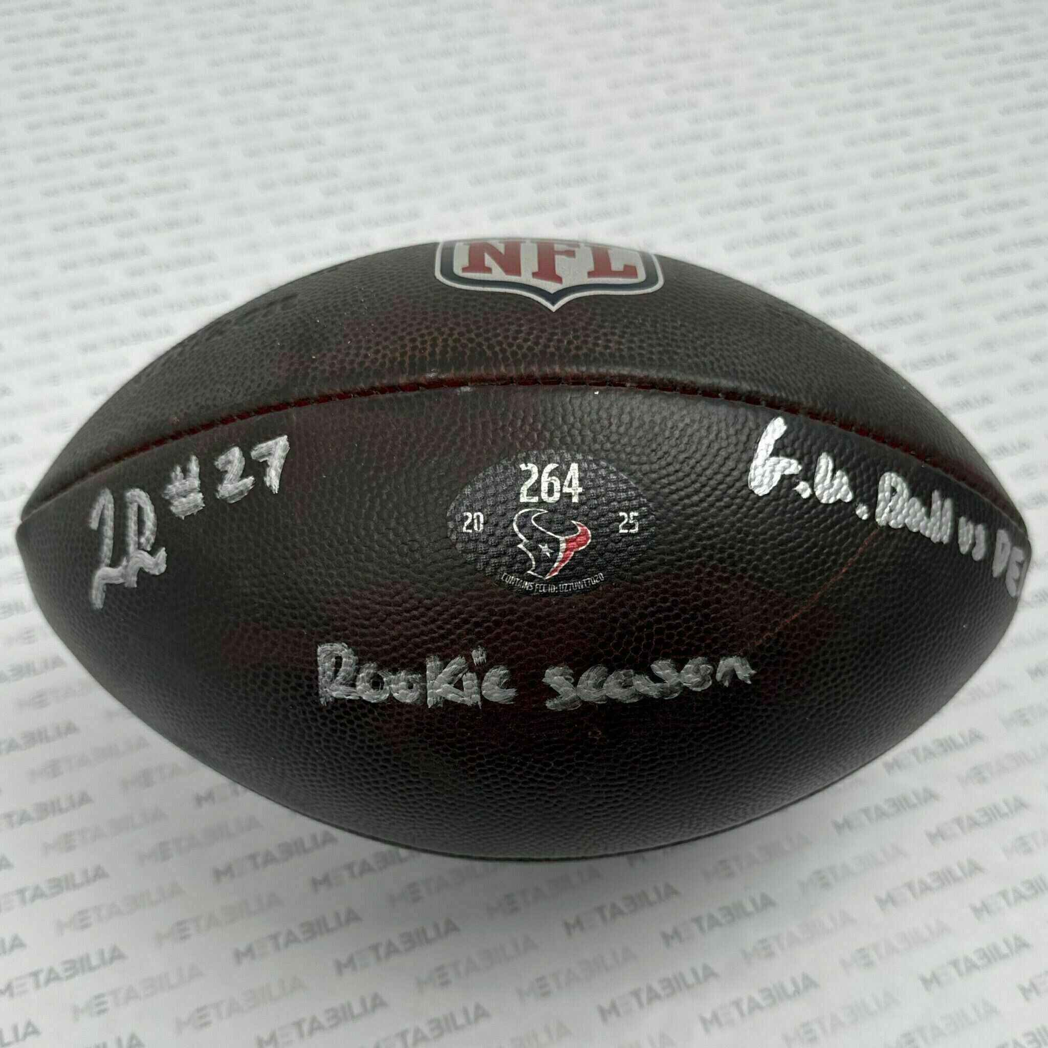 #27 Woody Marks Signed & Inscribed Game-Used Ball #264 vs Broncos