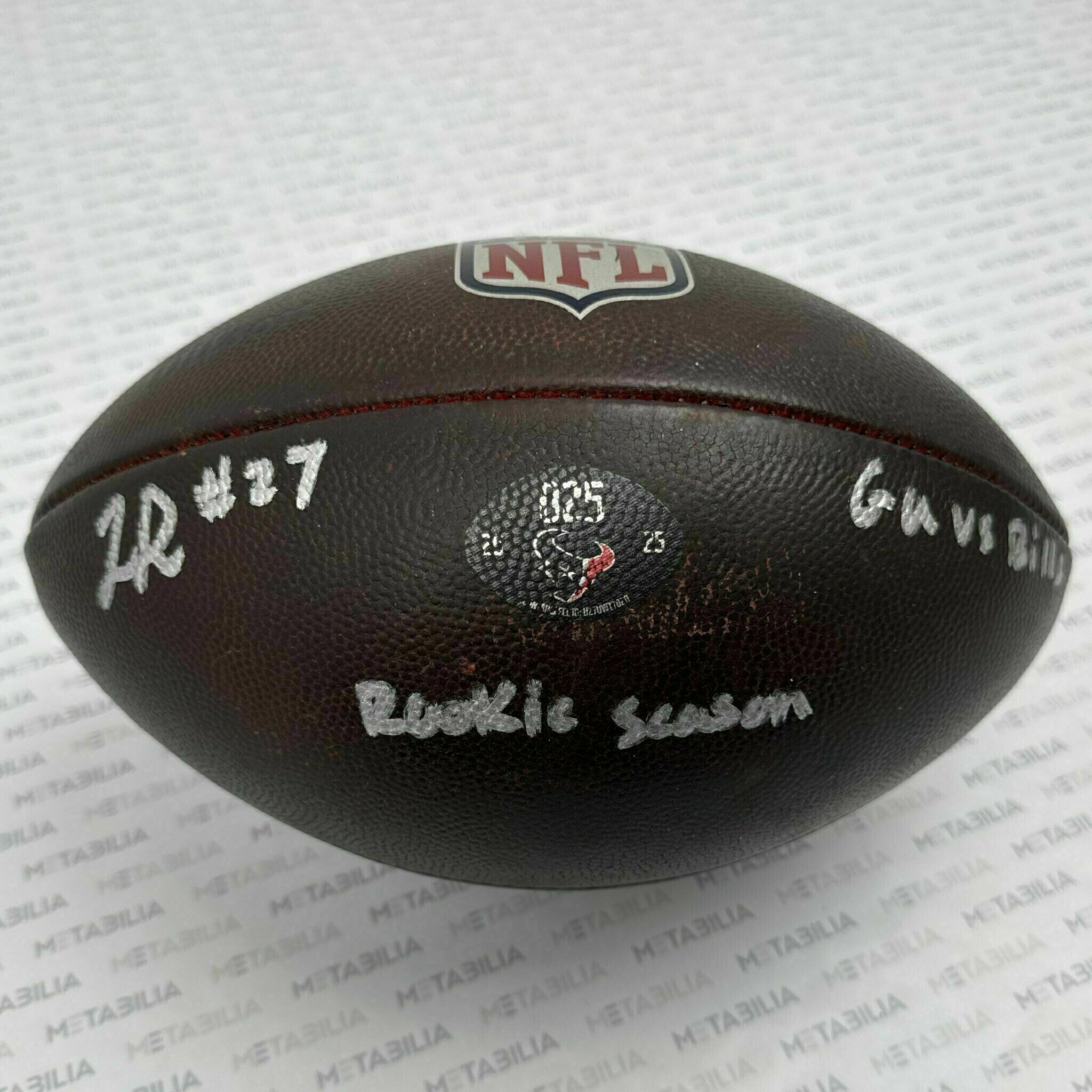 #27 Woody Marks Signed & Inscribed Game-Used Ball #025 vs BUF