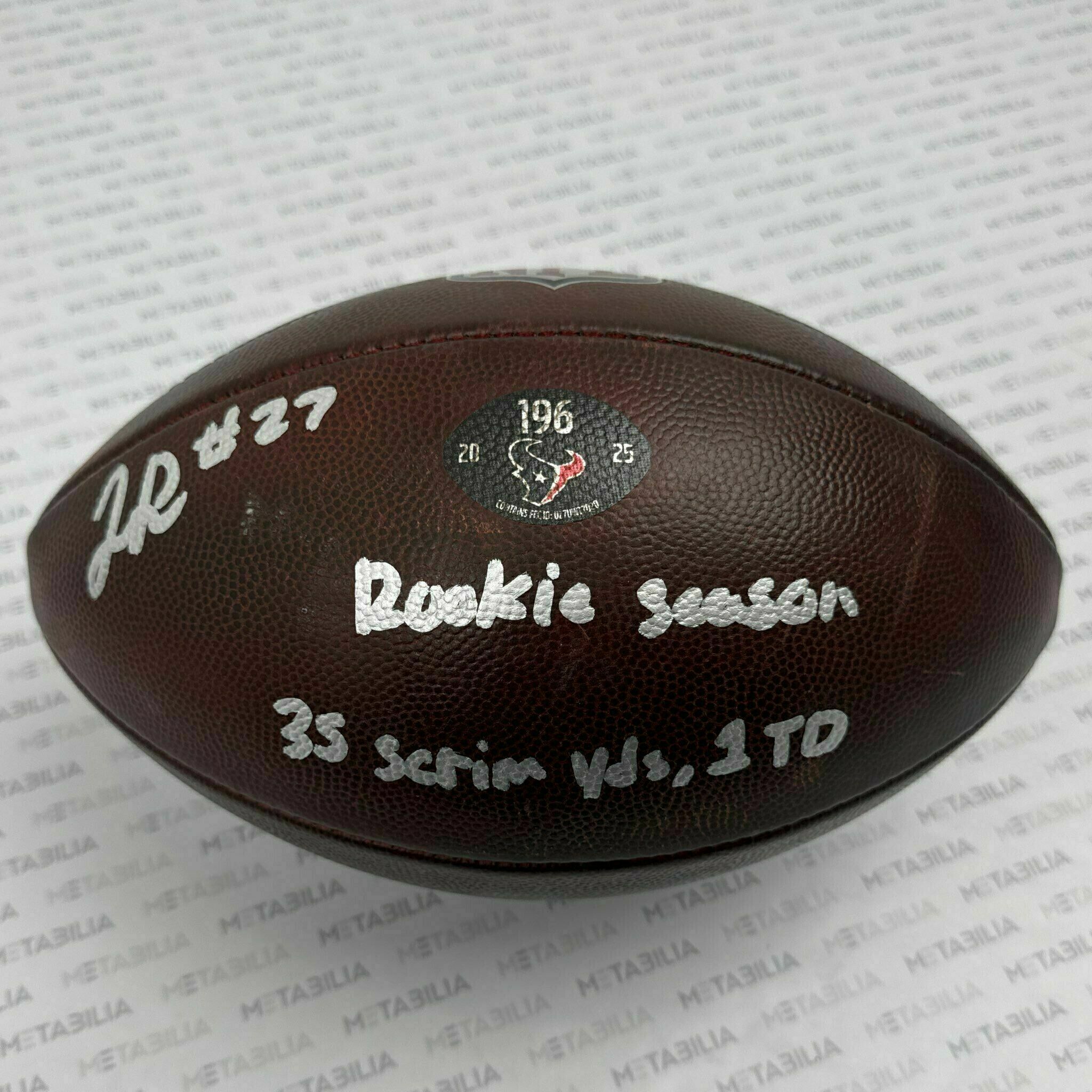 #27 Woody Marks Signed & Inscribed Game-Used Ball #196 vs Seahawks