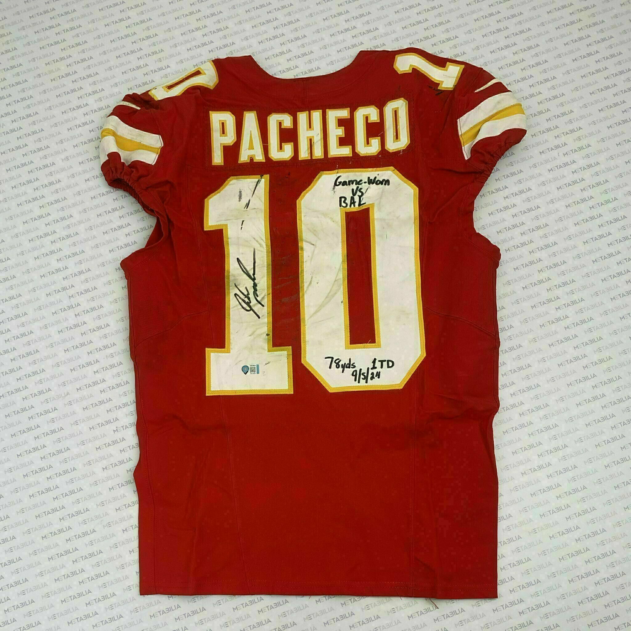 #10 Isiah Pacheco Signed & Inscribed Game-Worn Jersey vs Ravens